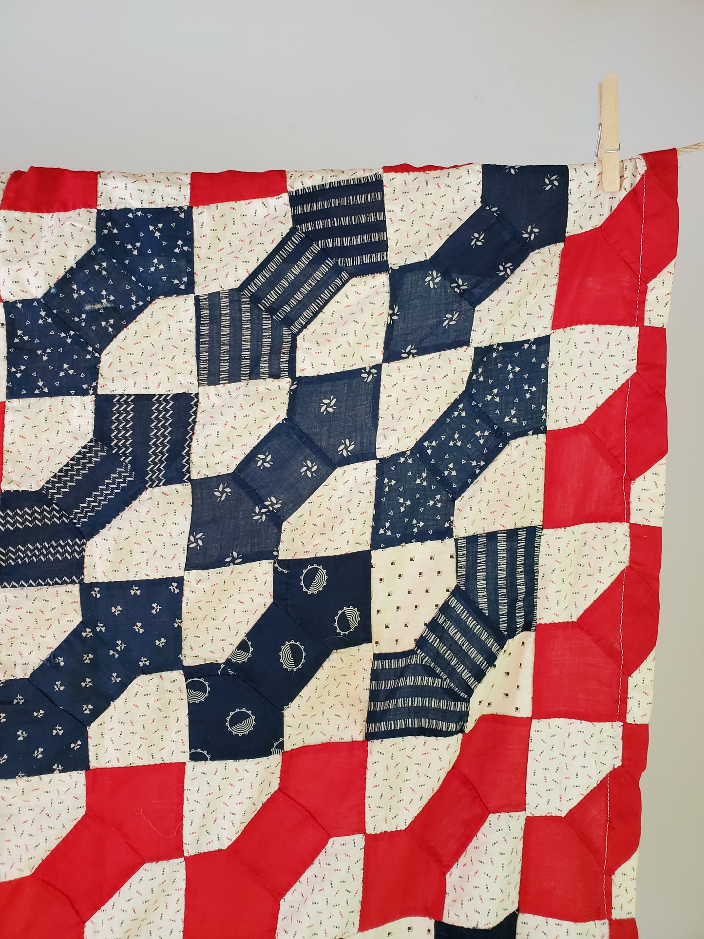 Antique Red White & Blue Quilt Top, ca 1900