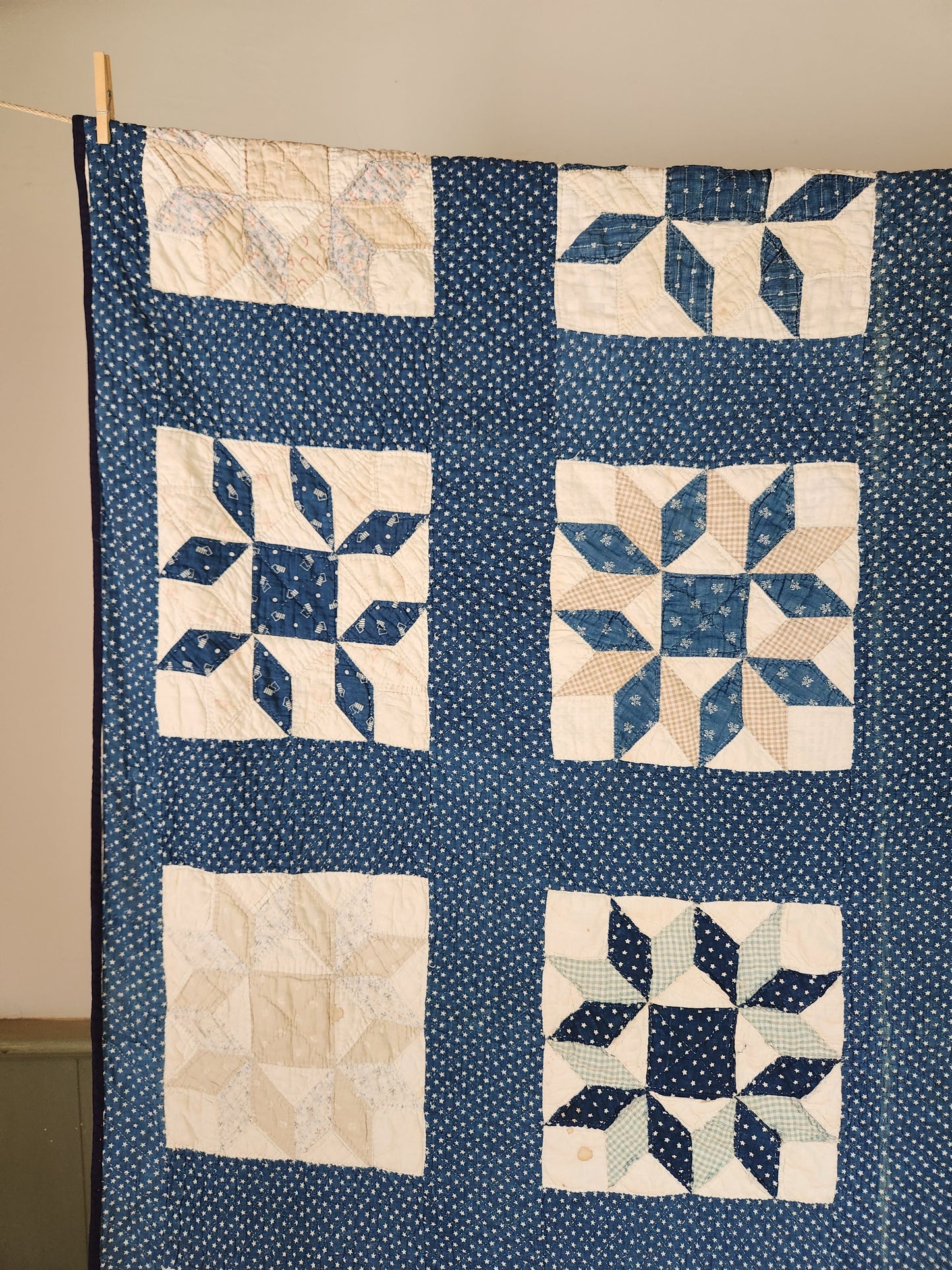Indigo Patchwork Star Quilt c1900