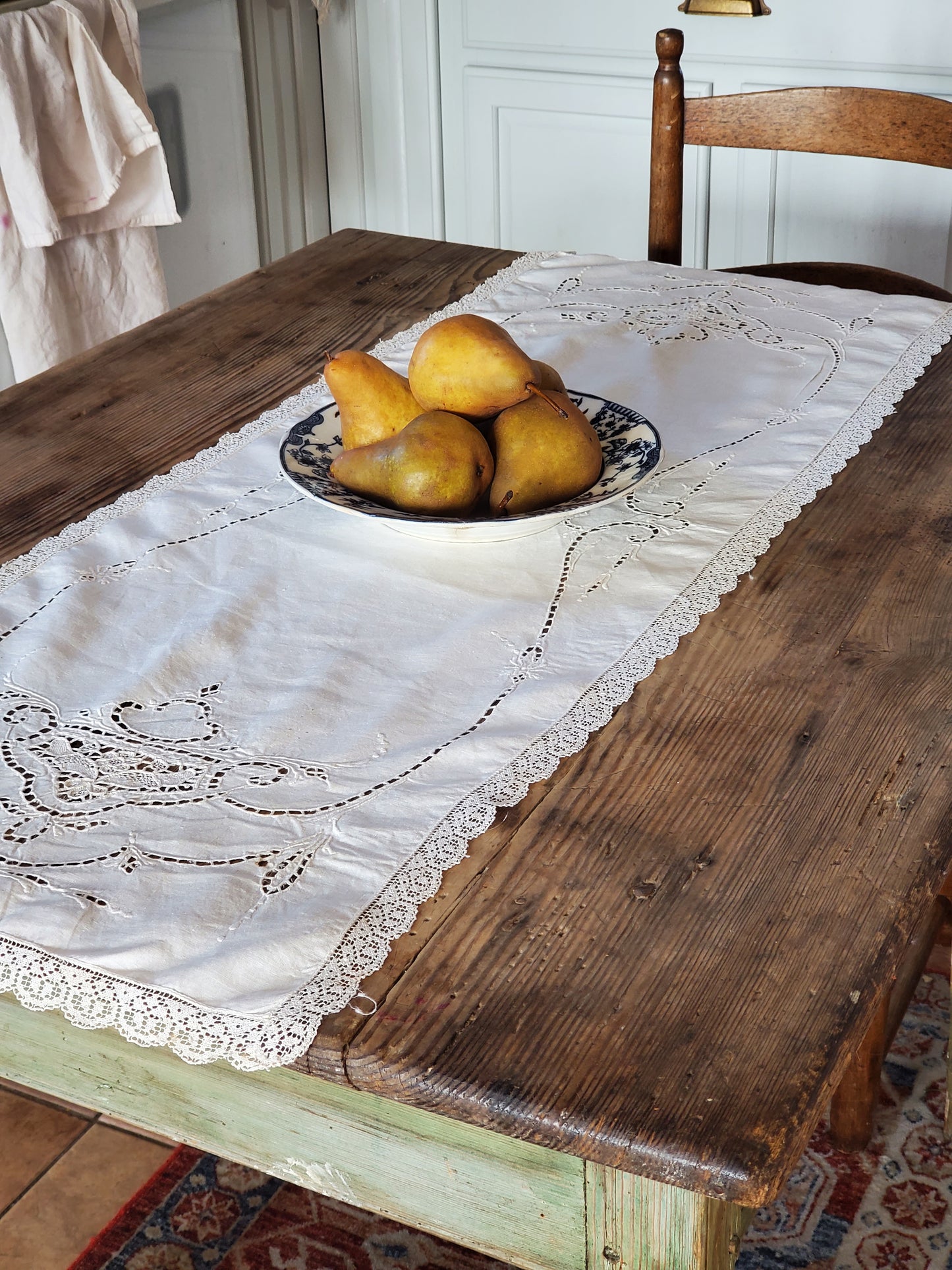 Antique Handmade Linen Table  Runner