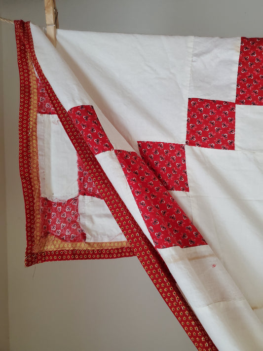 Red and White Antique Quilt top