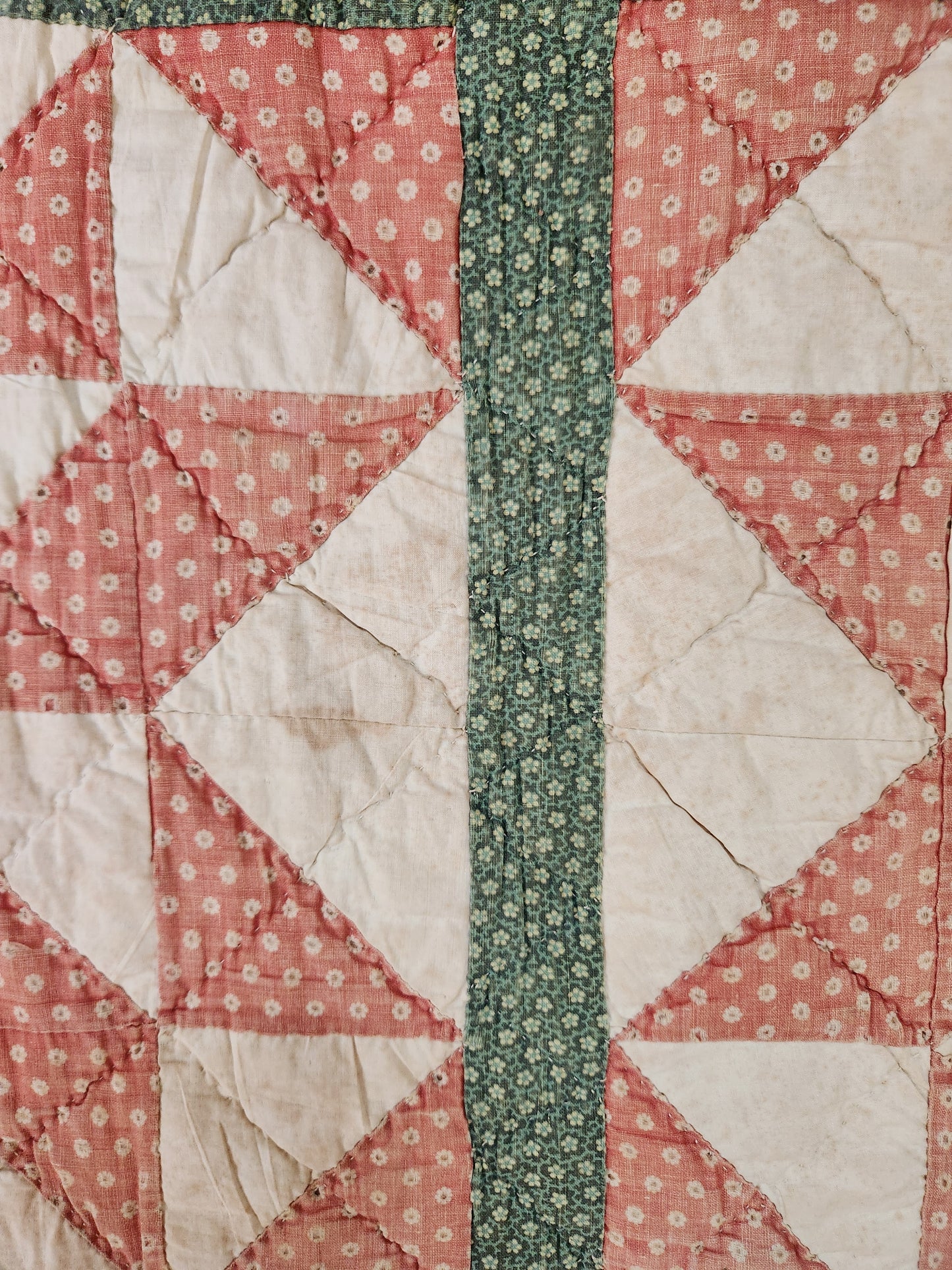 Antique Patchwork Quilt in Green & Red