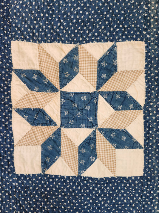 Indigo Patchwork Star Quilt c1900