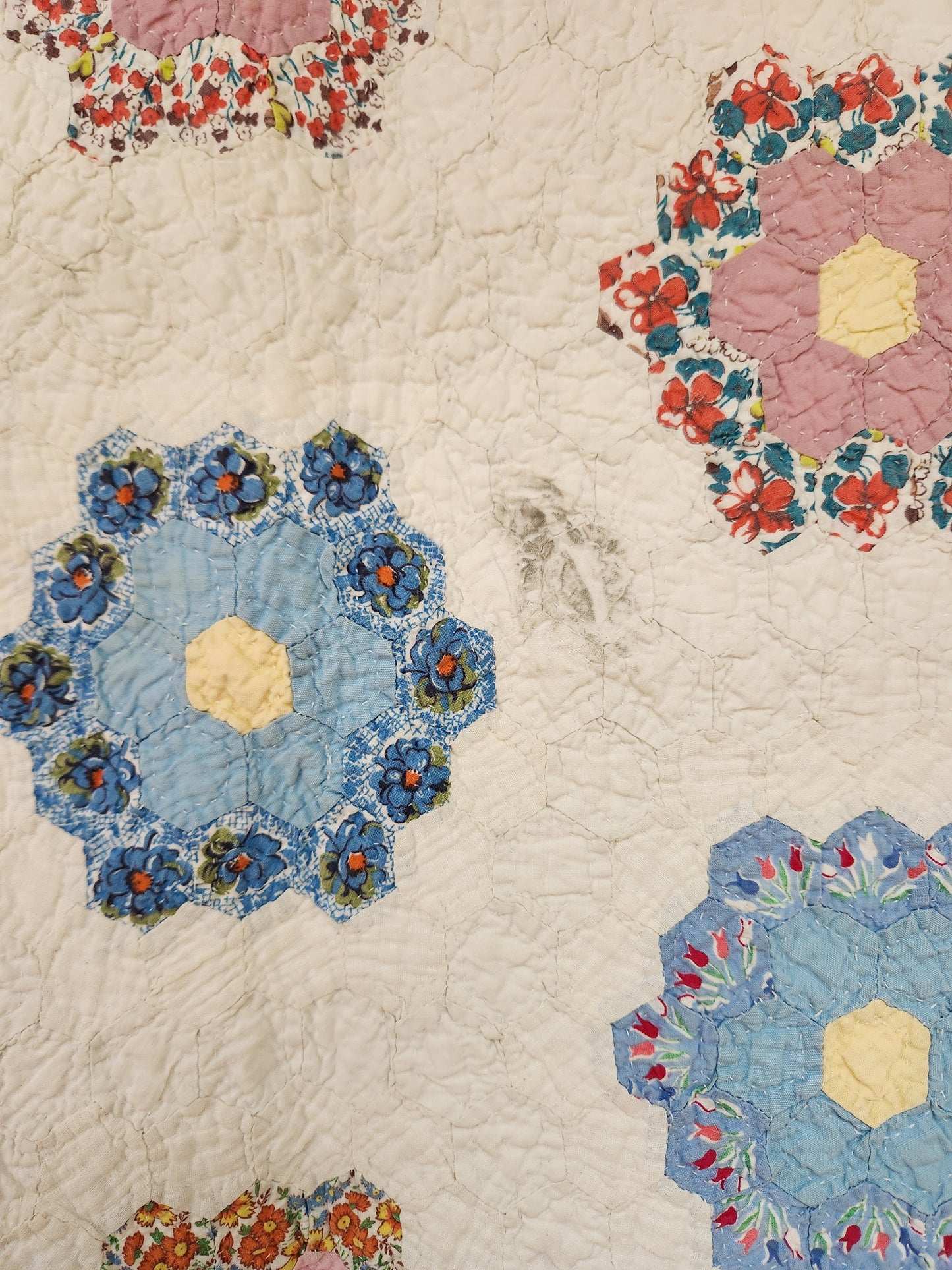 Grandmother's Garden Patchwork Crib Quilt c1930