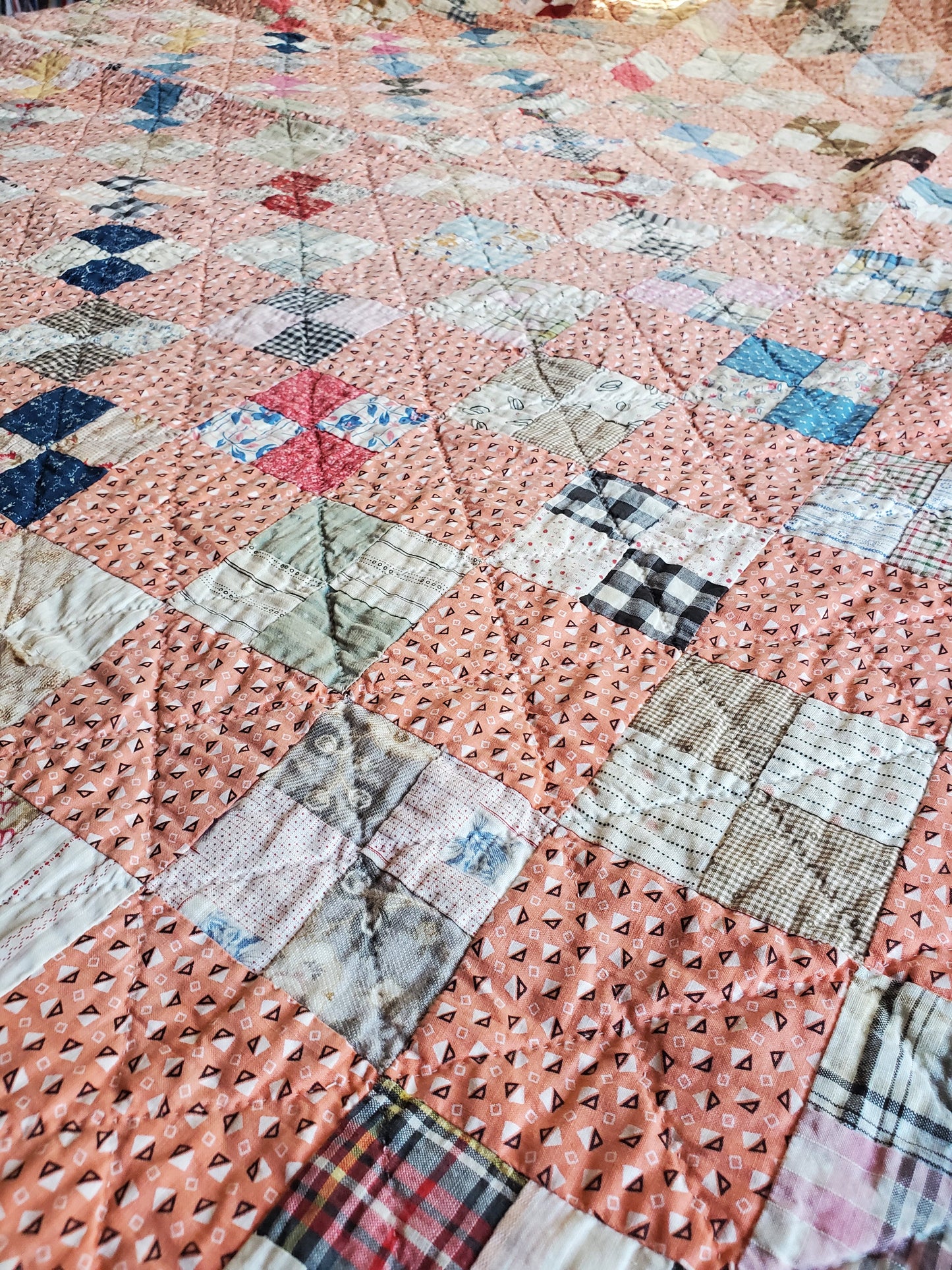 Seaside Four Patch Antique Quilt