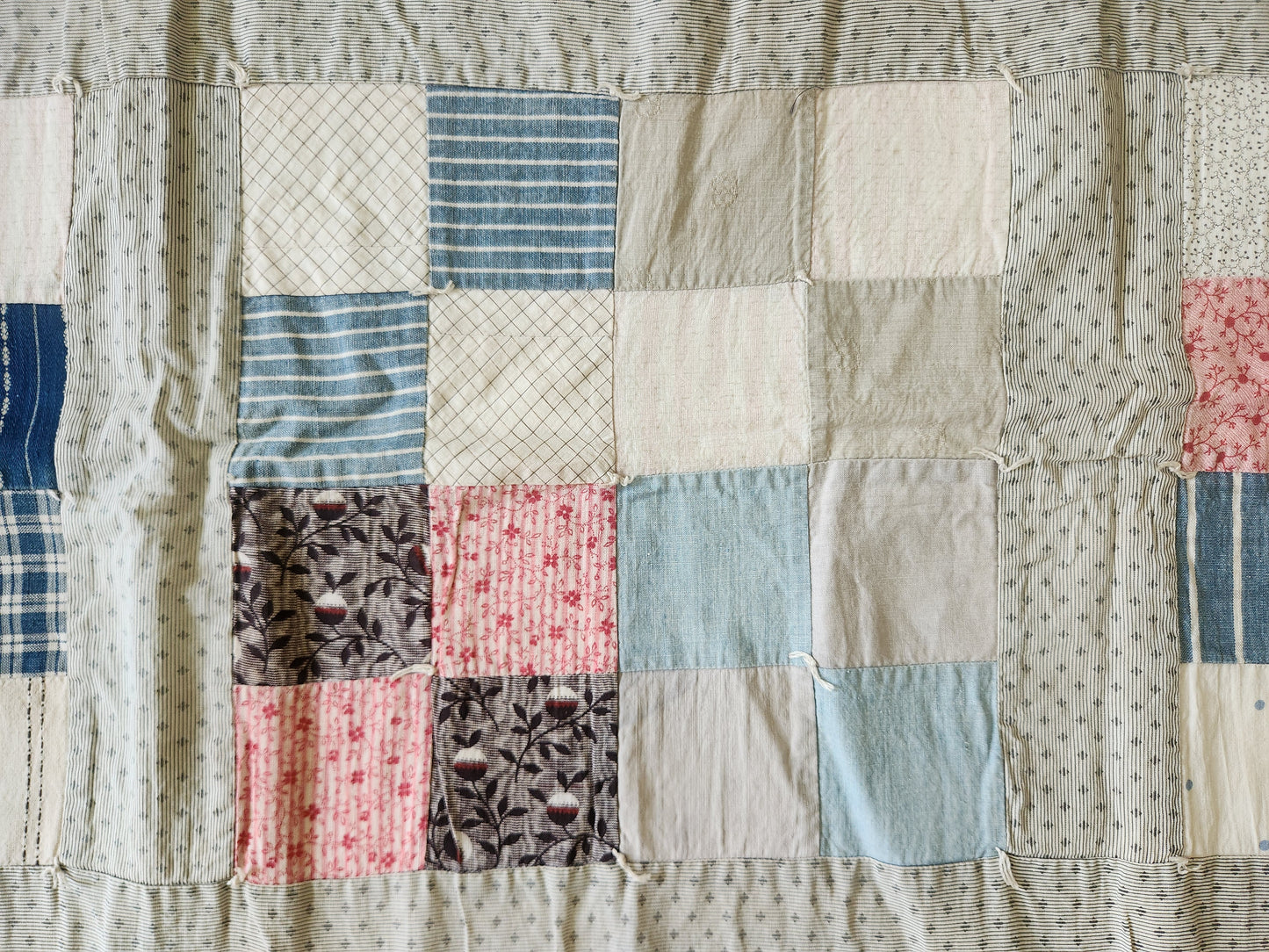 Antique Hand Tied 16 Patch Crib Quilt