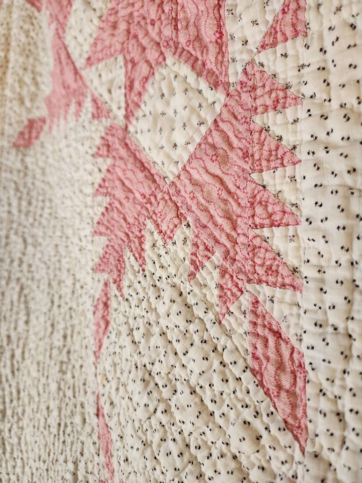 Antique Pink and White Feathered Star Quilt c1890
