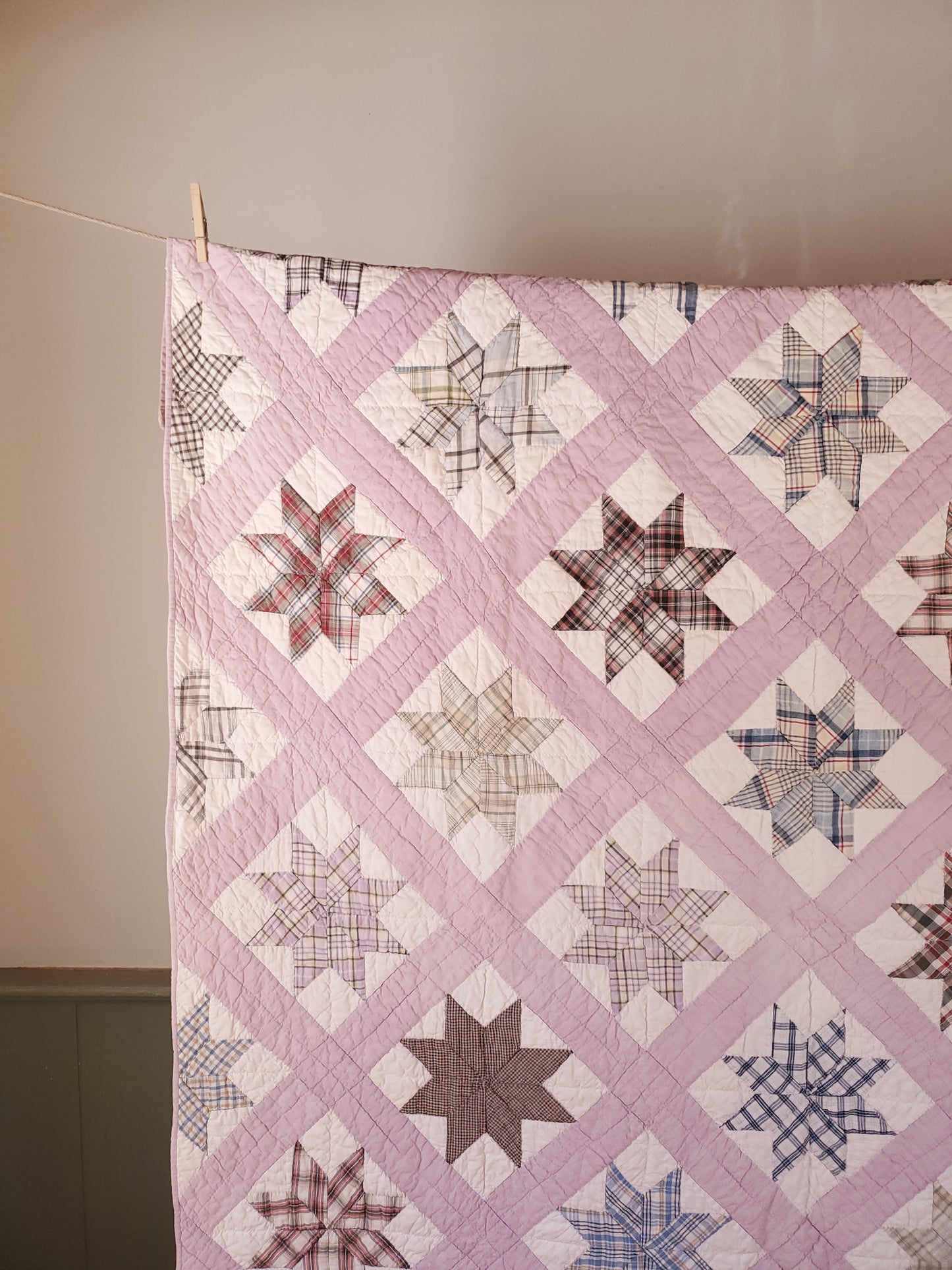 Vintage Lilac Feed Sack & Shirting Quilt, ca 1930