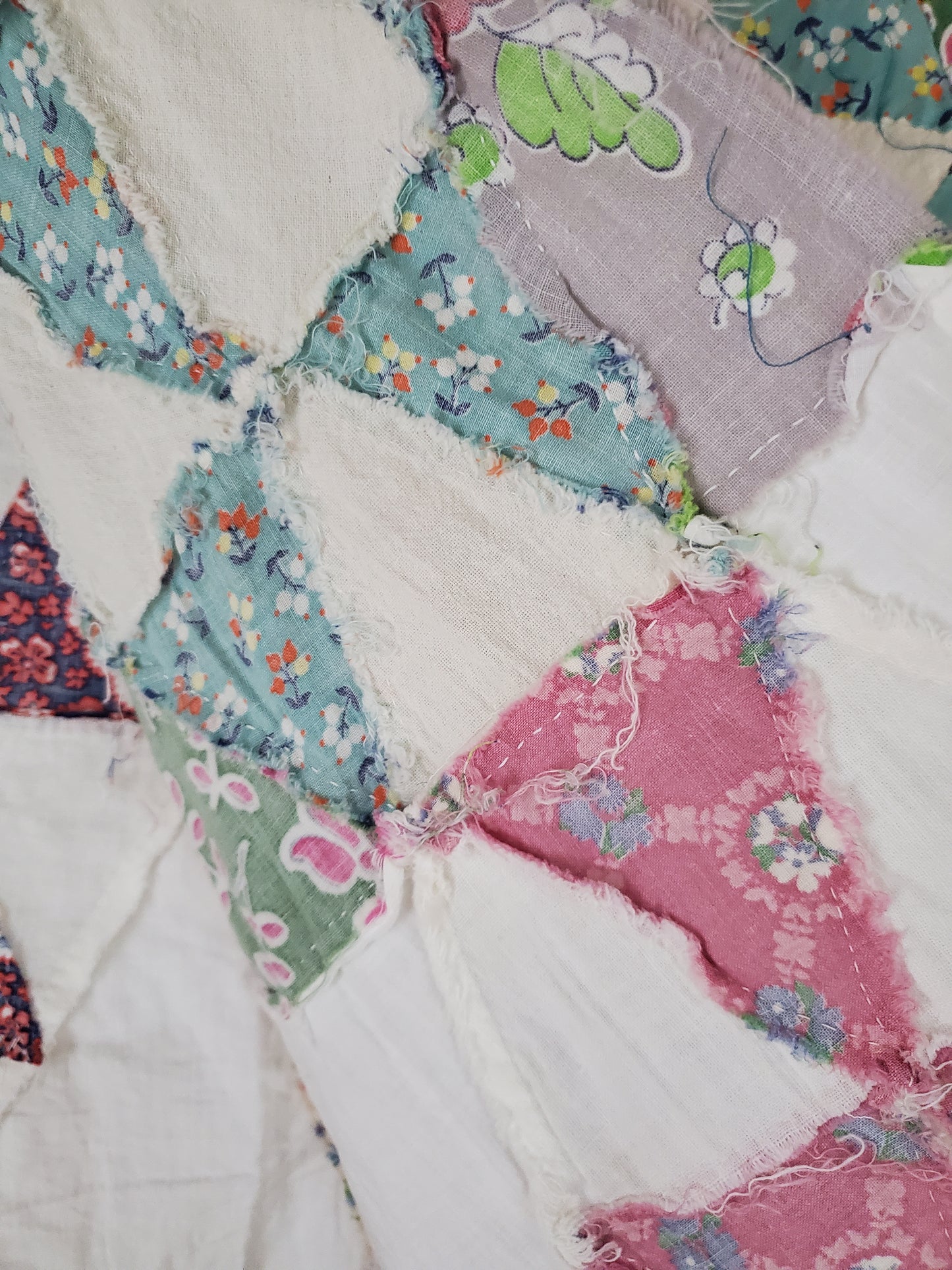 Vintage Half Triangle Feed Sack Quilt Top, ca 1950