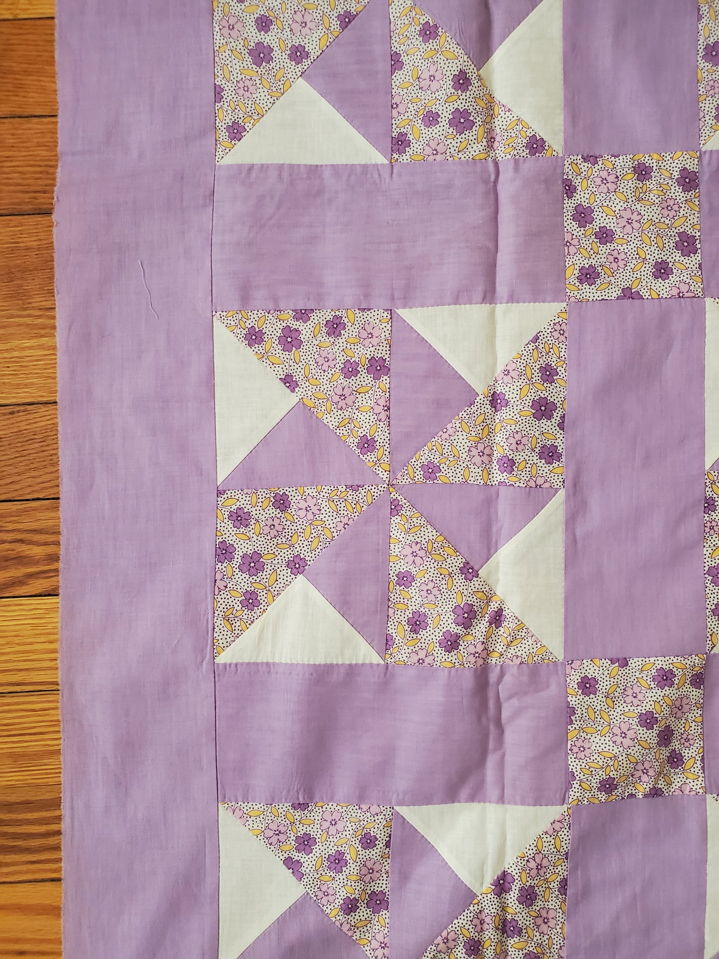 Lavender Floral Pinwheel Quilt Top, ca 1930