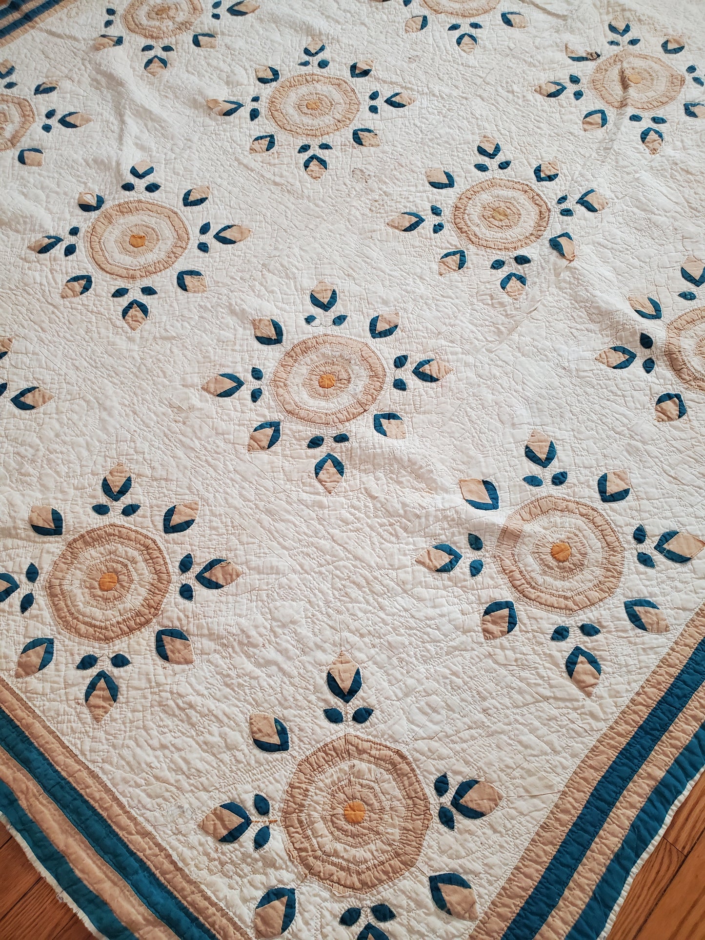 19th Cent Beloved Rosebud Antique Quilt