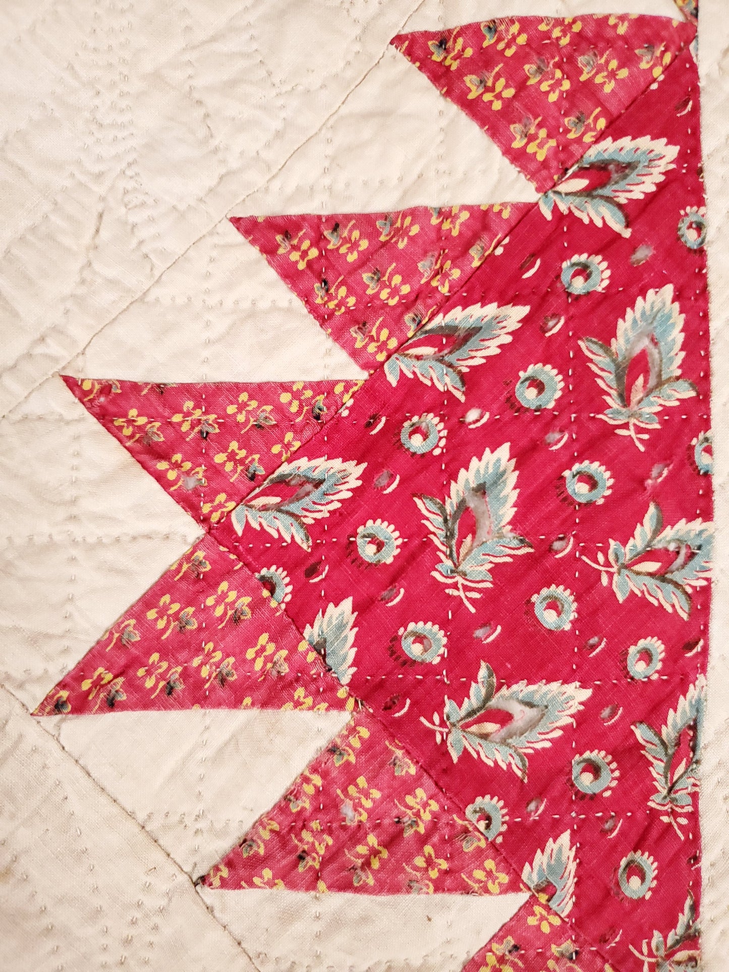 Mid 19th Century Red and White Antique Delectable Mountain Quilt