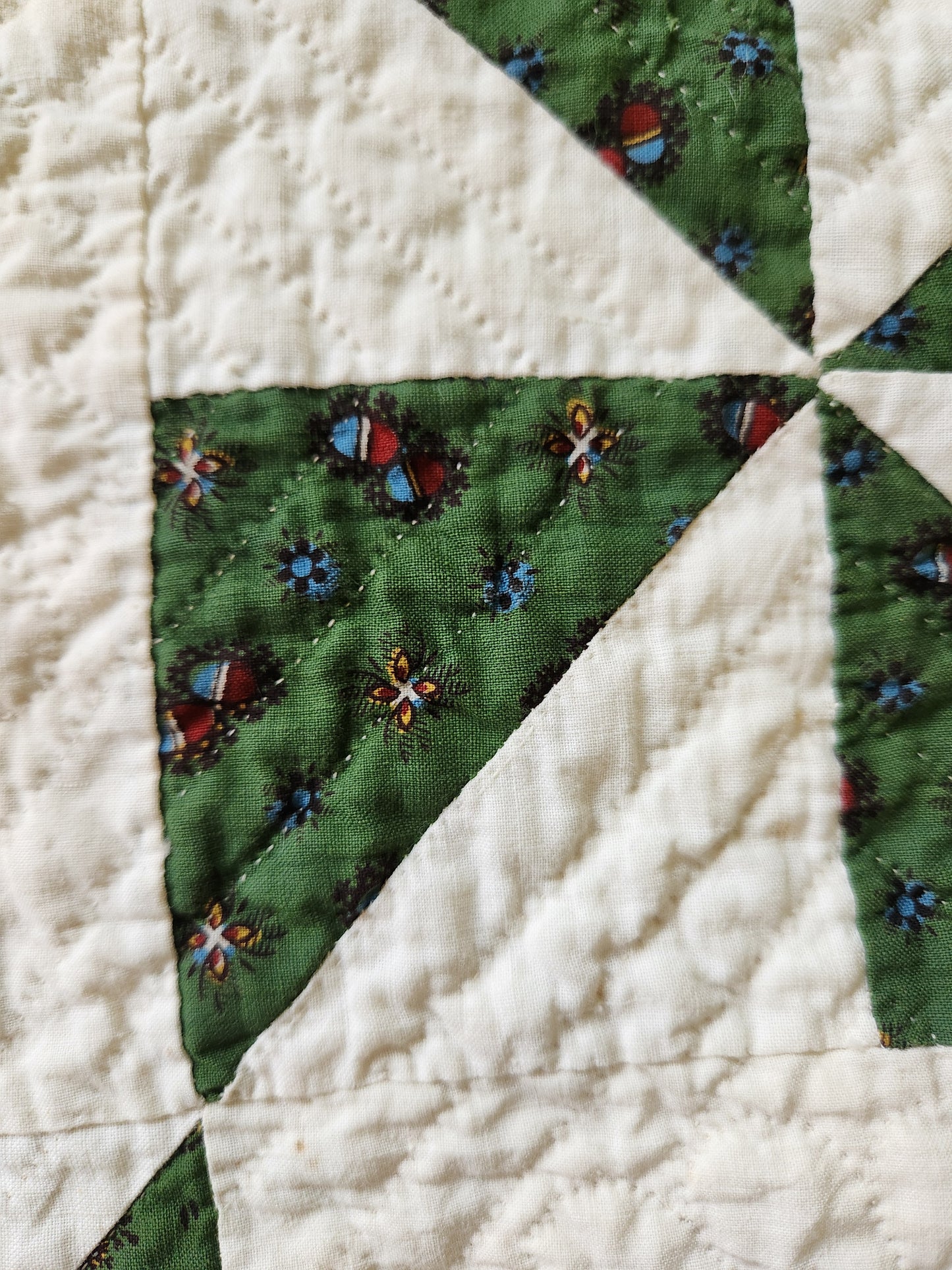 Antique Green & White Pinwheel Quilt c1840