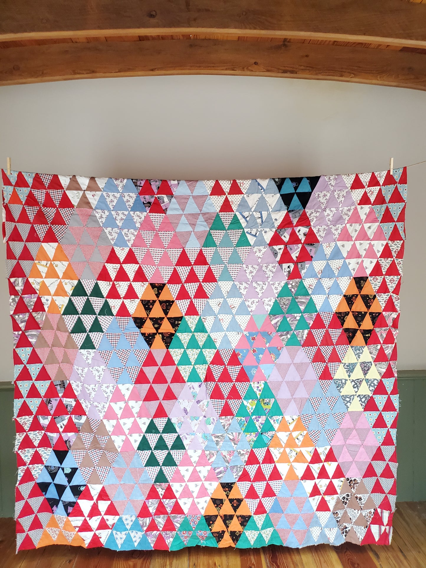 Vintage Half Triangle Feed Sack Quilt, ca 1950