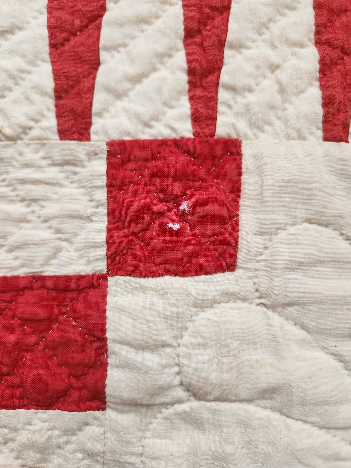 Red & White Antique Double Irish Chain Quilt c1900