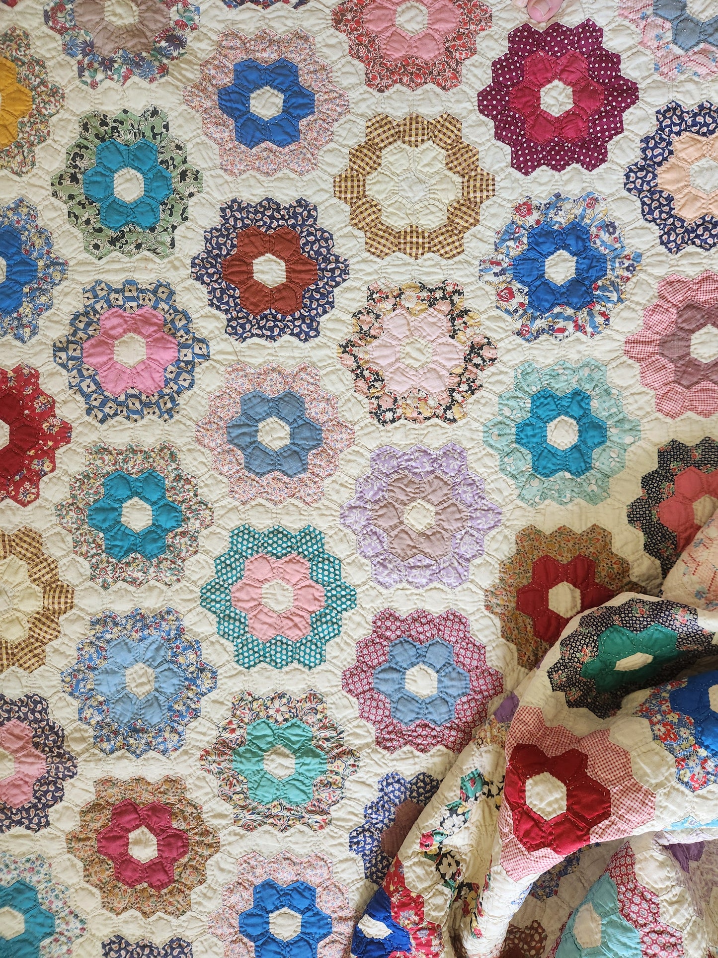 Grandmother's Flower Garden Quilt, dated 1937