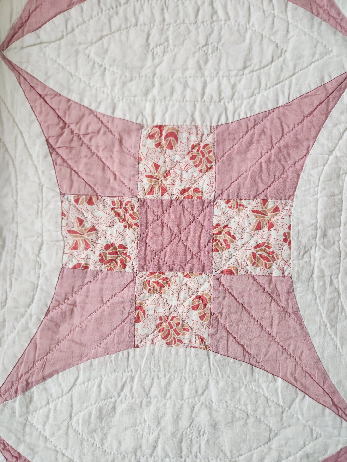 Vintage Pink Improved Nine Patch Quilt 1940