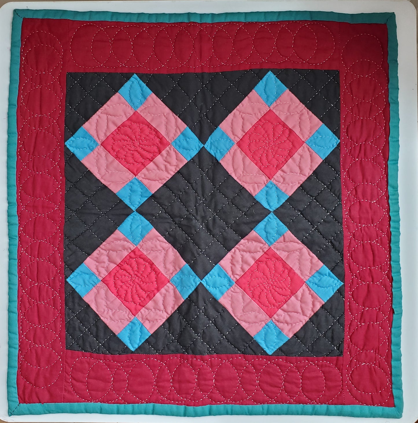 Small, Contemporary Amish Style Hand Quilted Mini Quilt