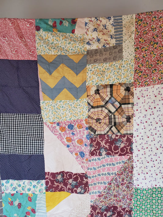 Vintage Feed Sack Quilt Top, Mid 20th Cent