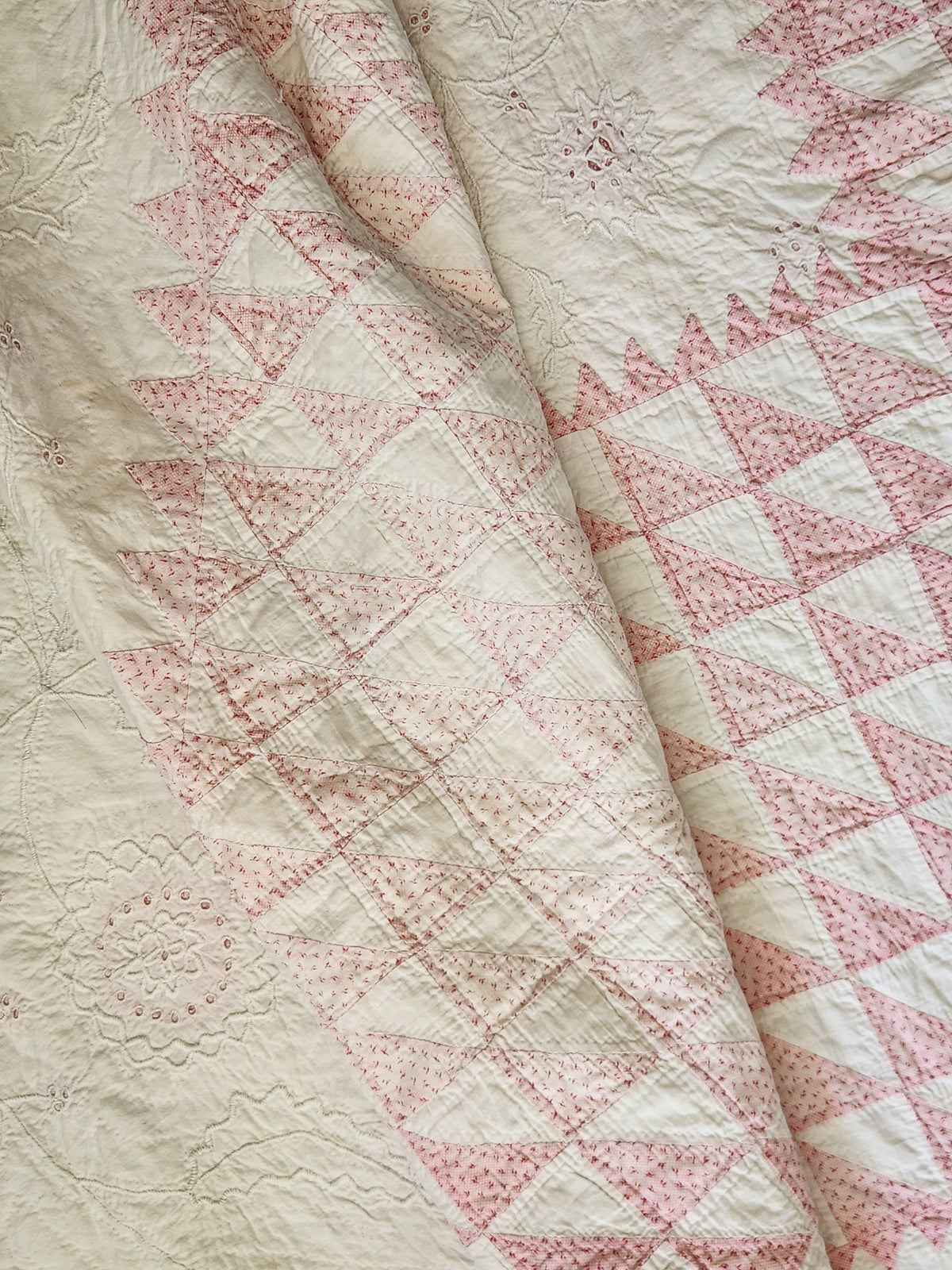 Antique Pink & White Flying Geese Quilt