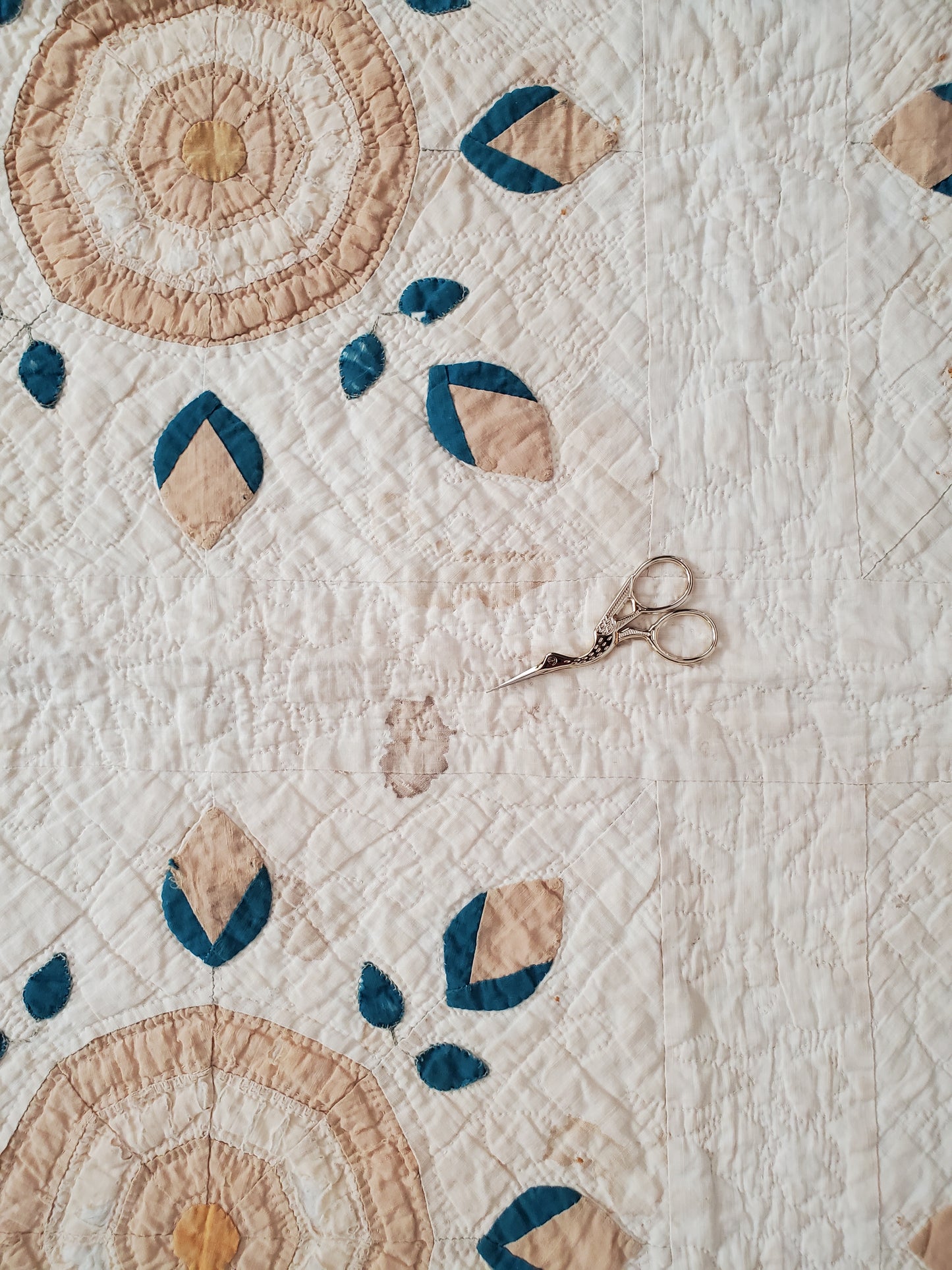 19th Cent Beloved Rosebud Antique Quilt