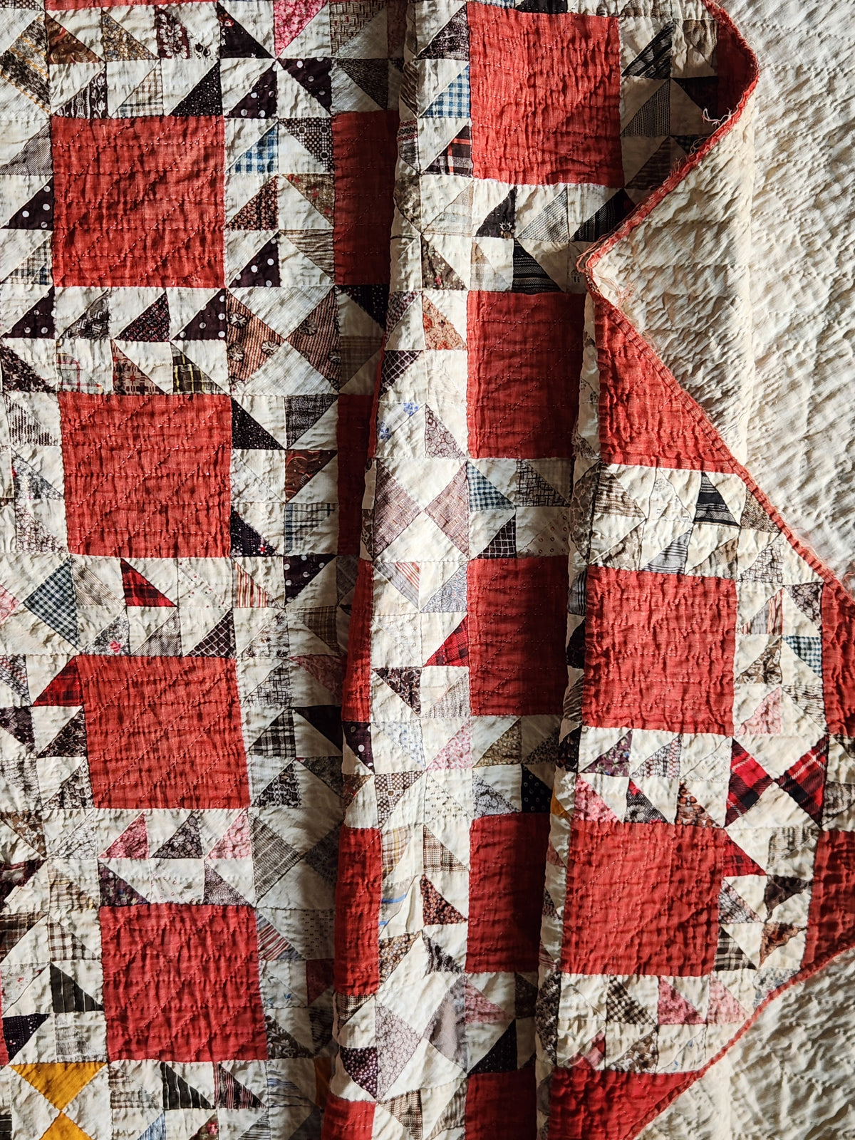 Antique Turkey Red Ocean Waves Quilt c1880