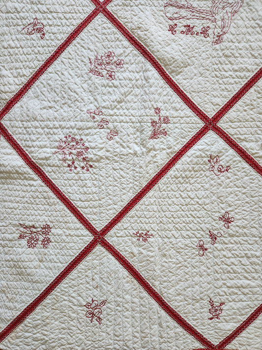 Antique Redwork Quilt, 1890
