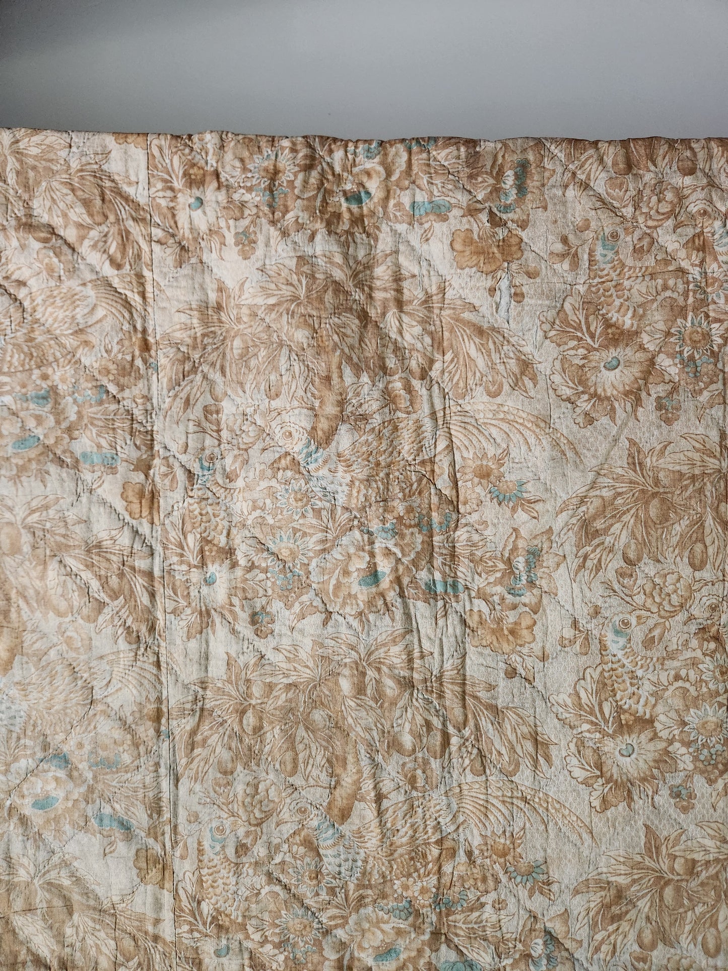 Antique Pheasants and Plum Tree Whole Cloth Chintz Quit