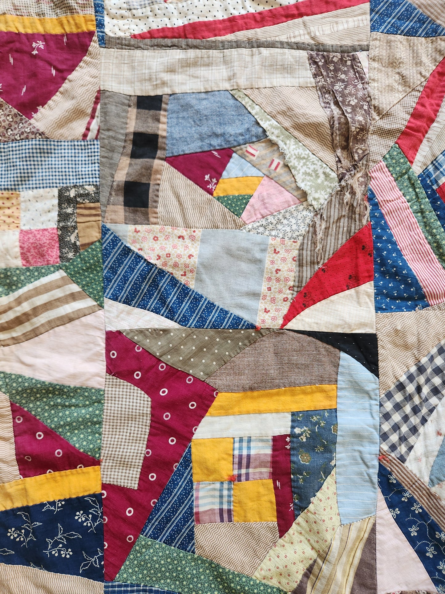 Antique Unfinished Foundation Pieced Quilt Top c1900