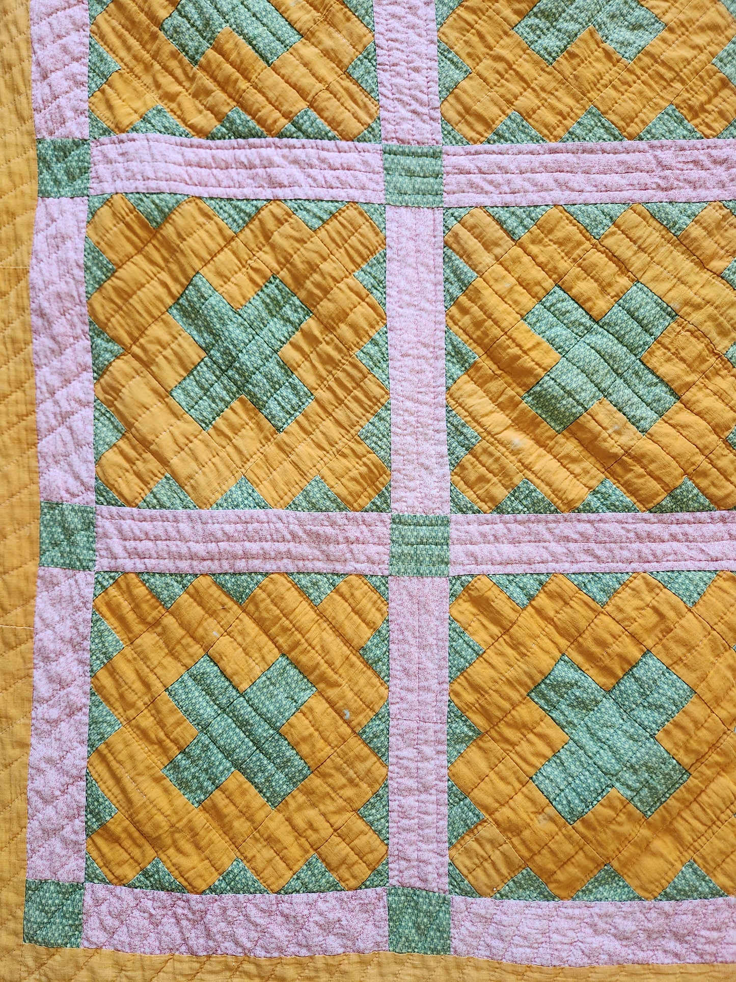 19th Century Pink, Chrome Orange, & Green Chimney Sweep Quilt