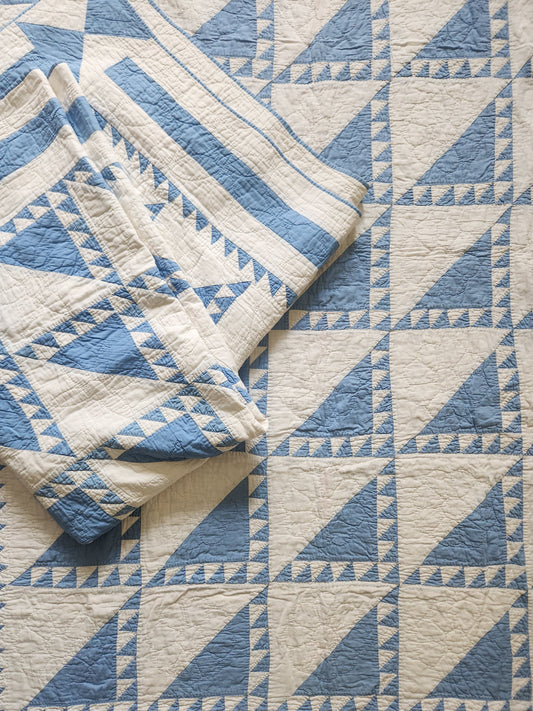 Set of 2 Blue & White Patchwork Quilts c1930