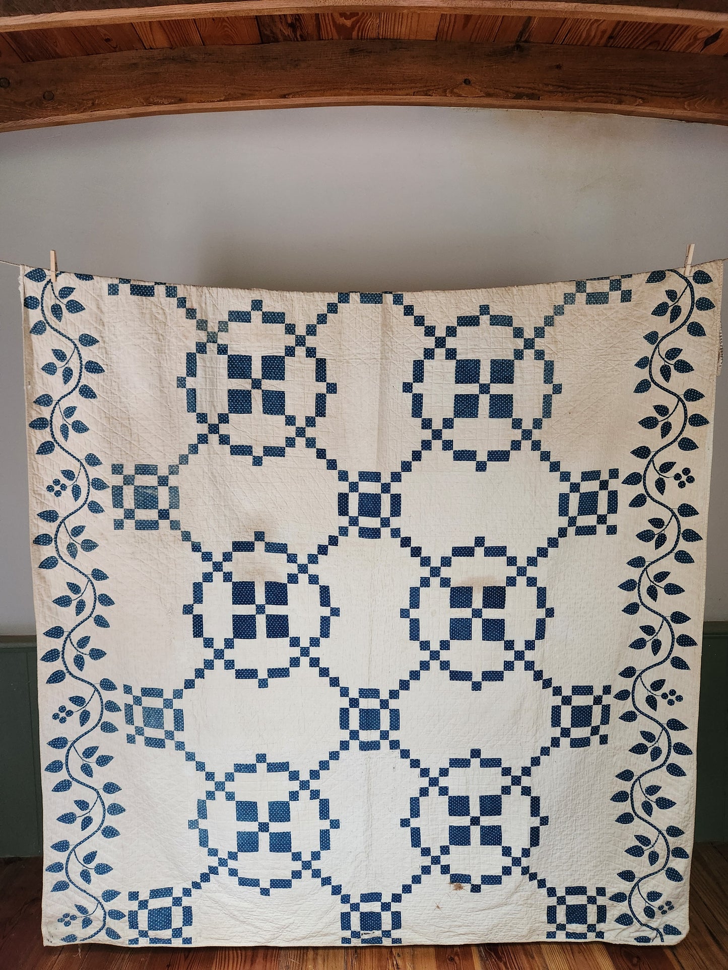 Blue and White 19th Century Antique Patchwork Quilt
