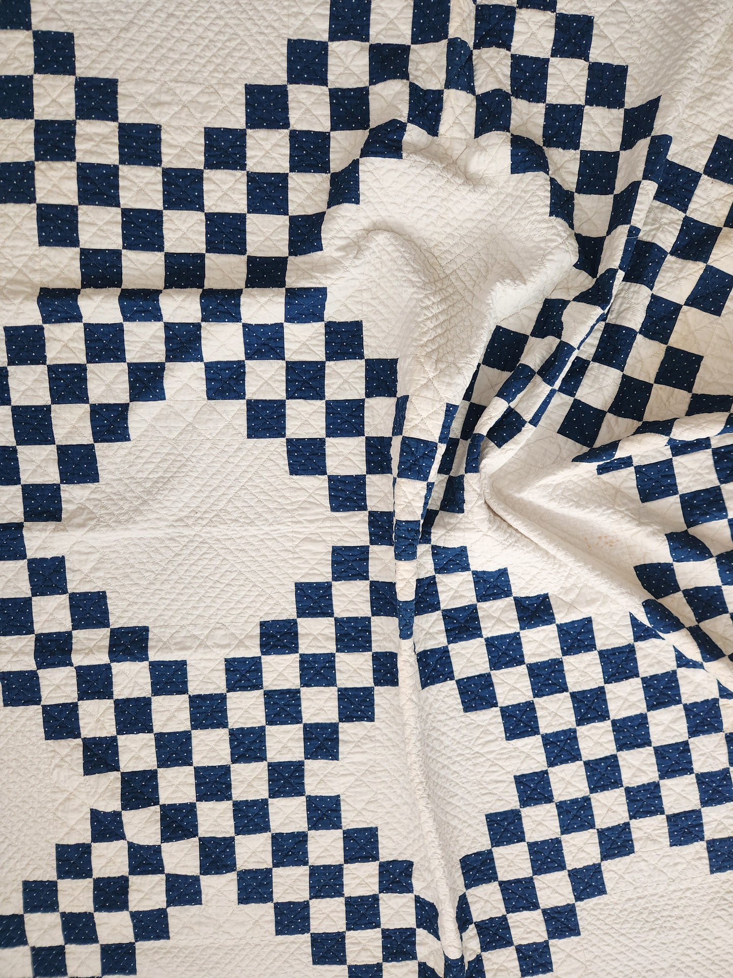 Antique Blue & White Triple Irish Chain Quilt c1900