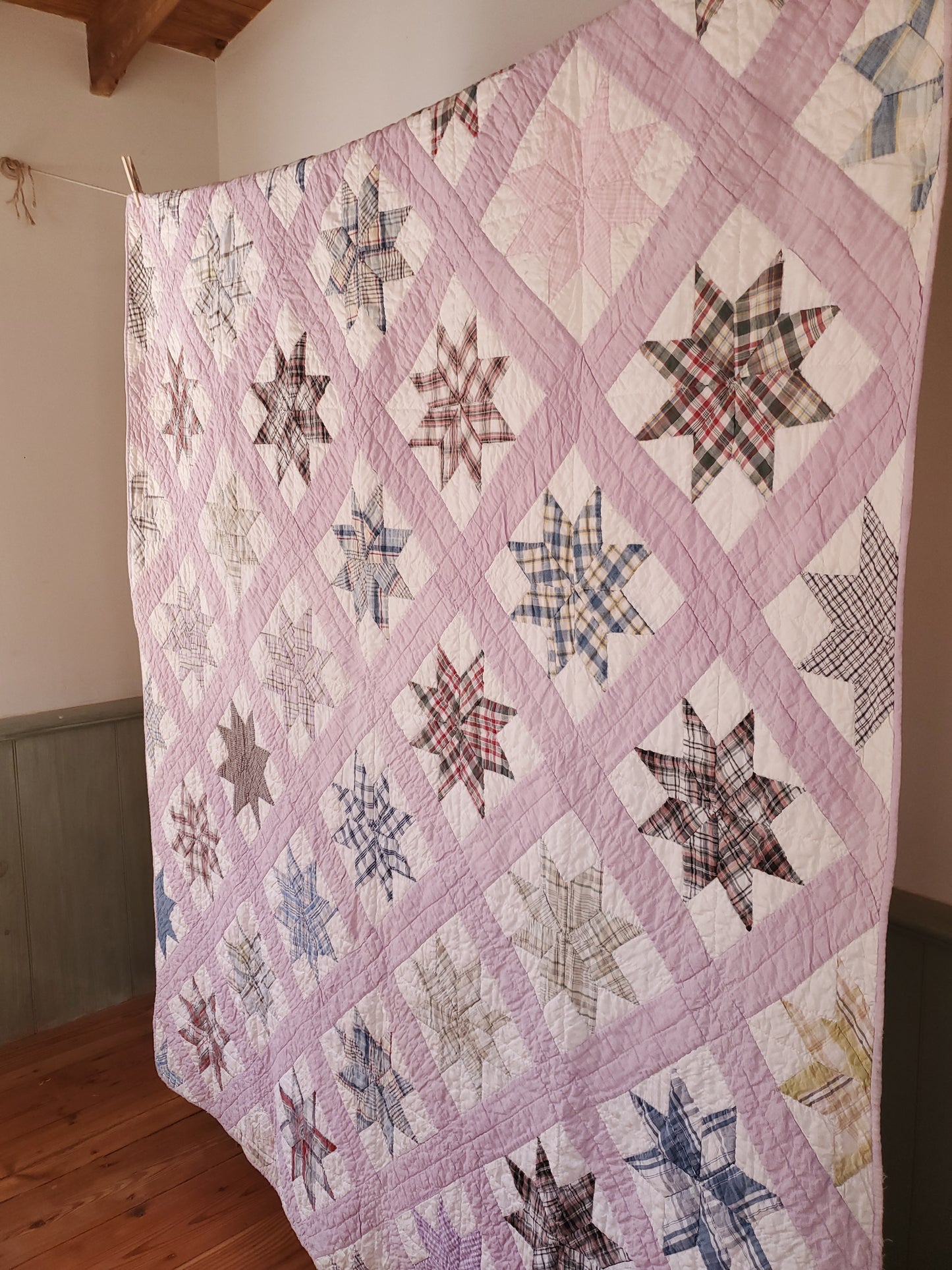 Vintage Lilac Feed Sack & Shirting Quilt, ca 1930