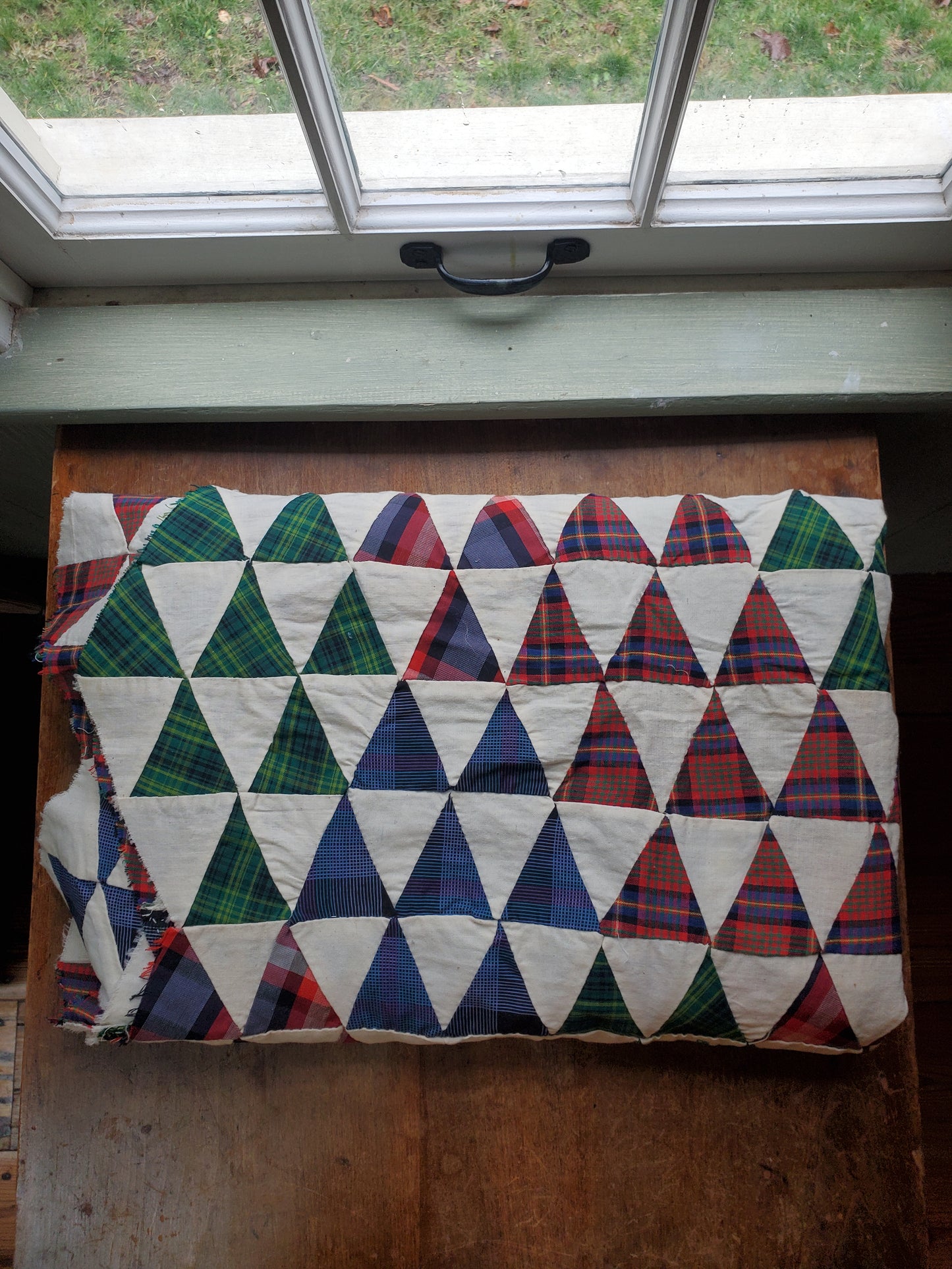 Vintage Plaid Triangle Quilt Top