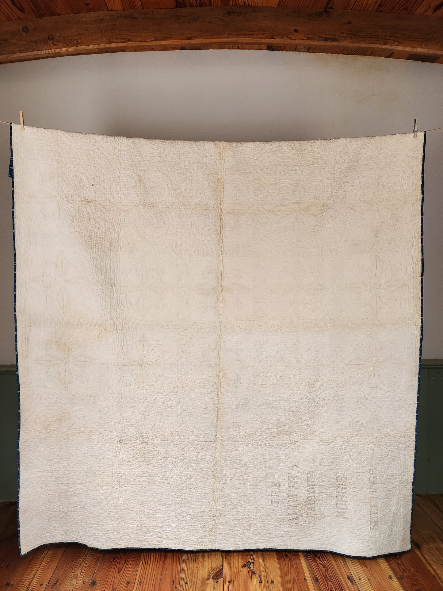 Antique Indigo & White Patchwork Crown Quilt c1890