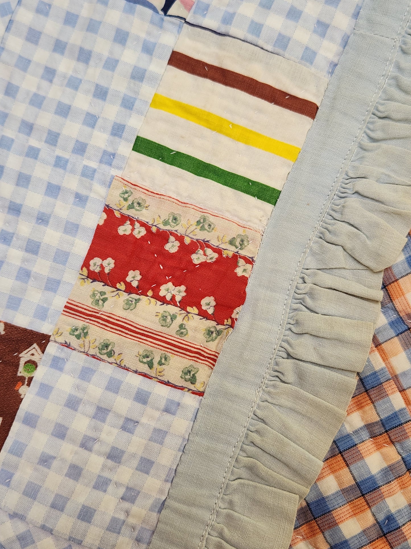 Unique Vintage Patchwork Quilt with Ruffles c1940