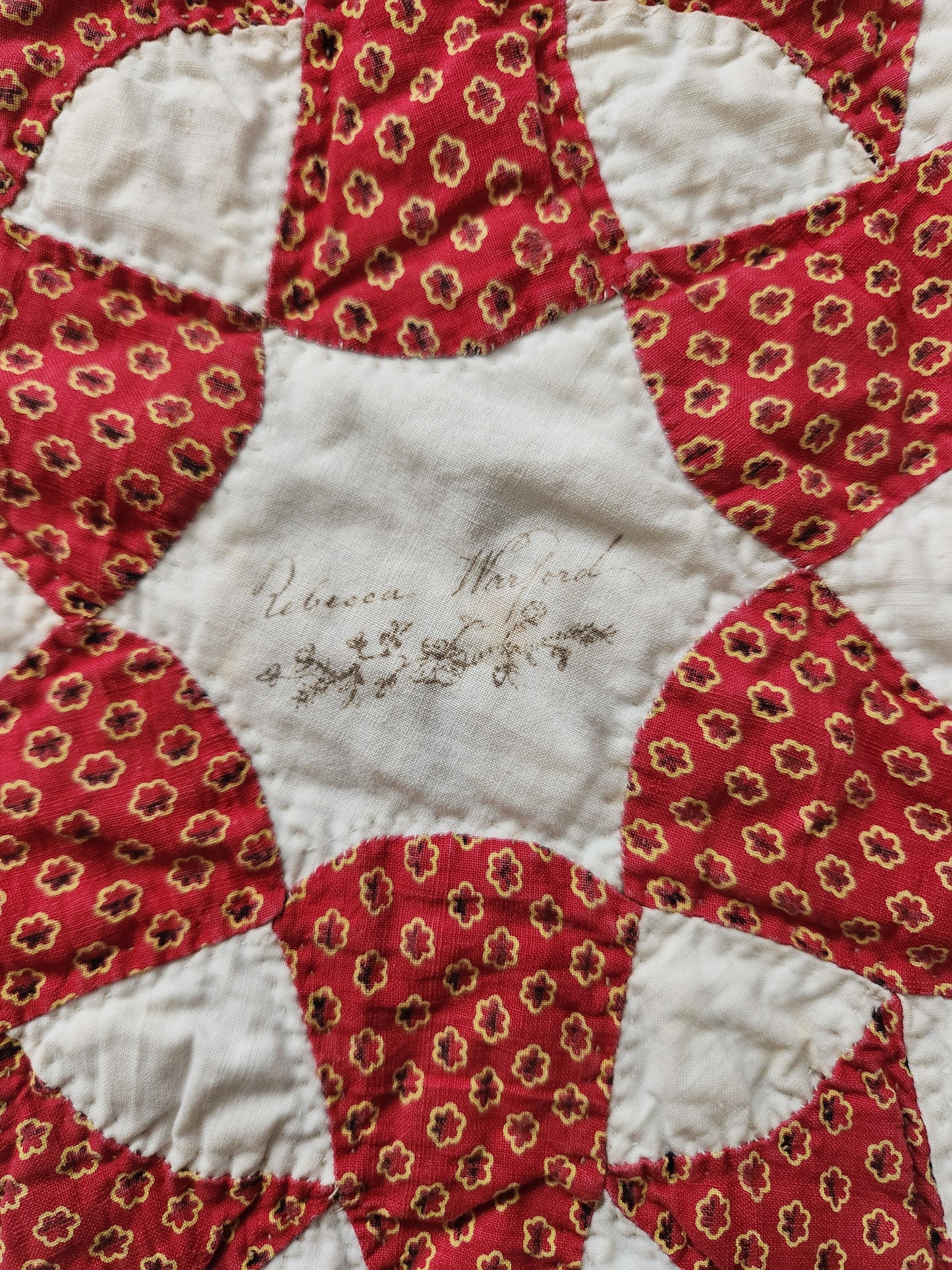 Antique Chips and Whetstone Album Quilt with 36 Name Stamps c1850