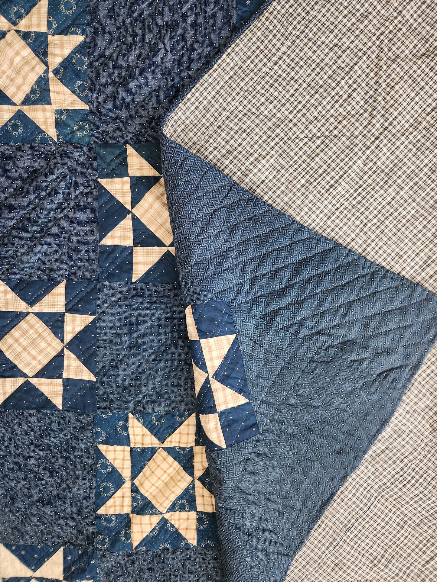 Blue Antique Ohio Star Quilt c1900
