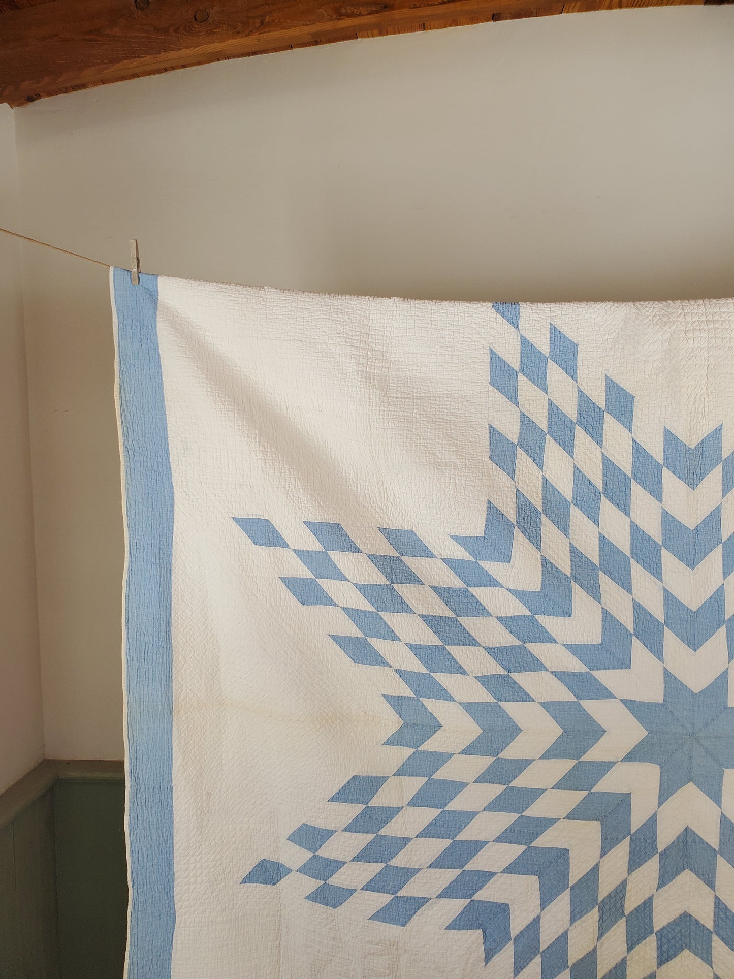 Blue and White Lone Star / Star of Bethlehem Vintage Quilt, ca 1900