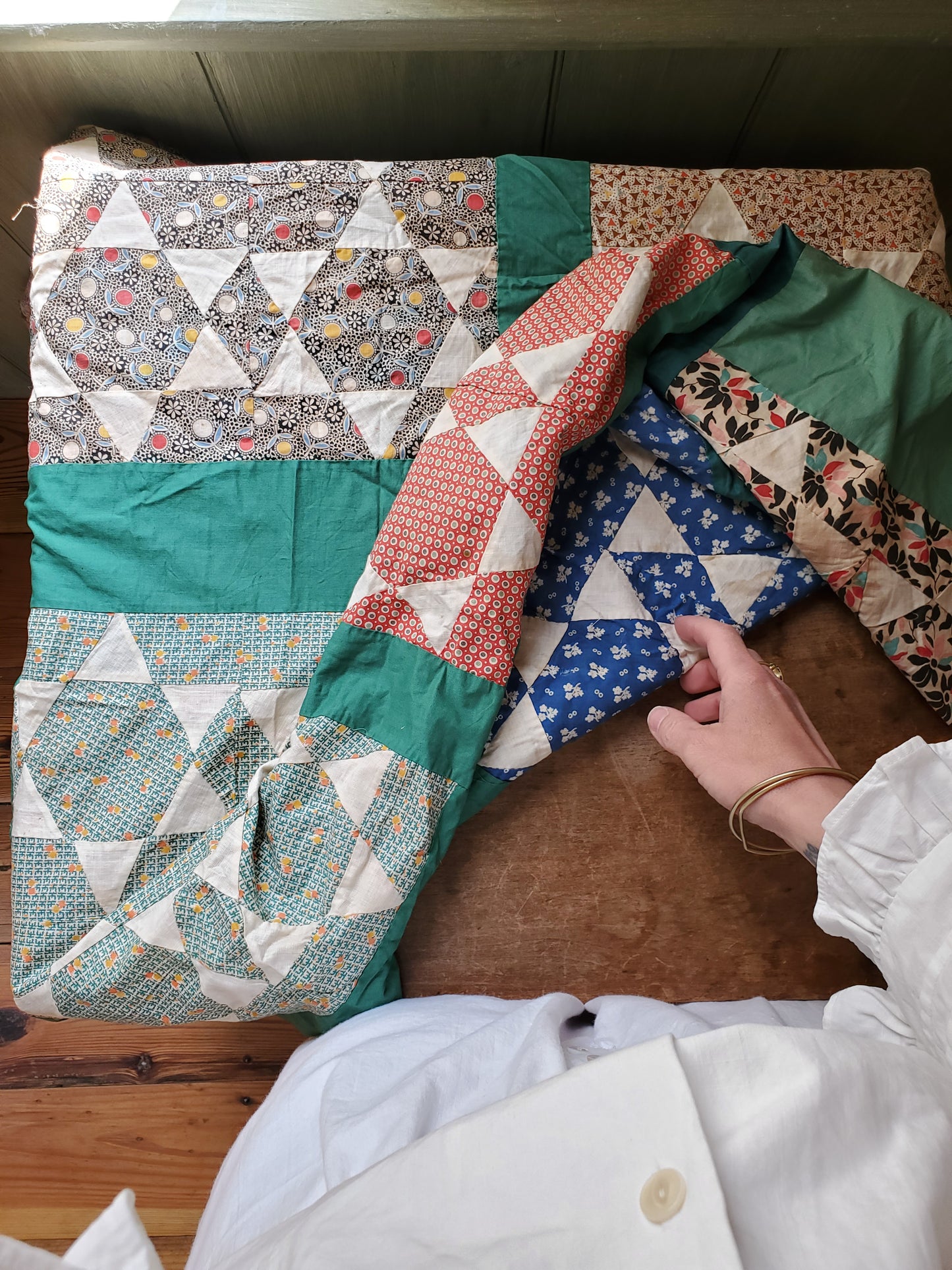 Vintage Hexagon Star Quilt Top, ca 1930