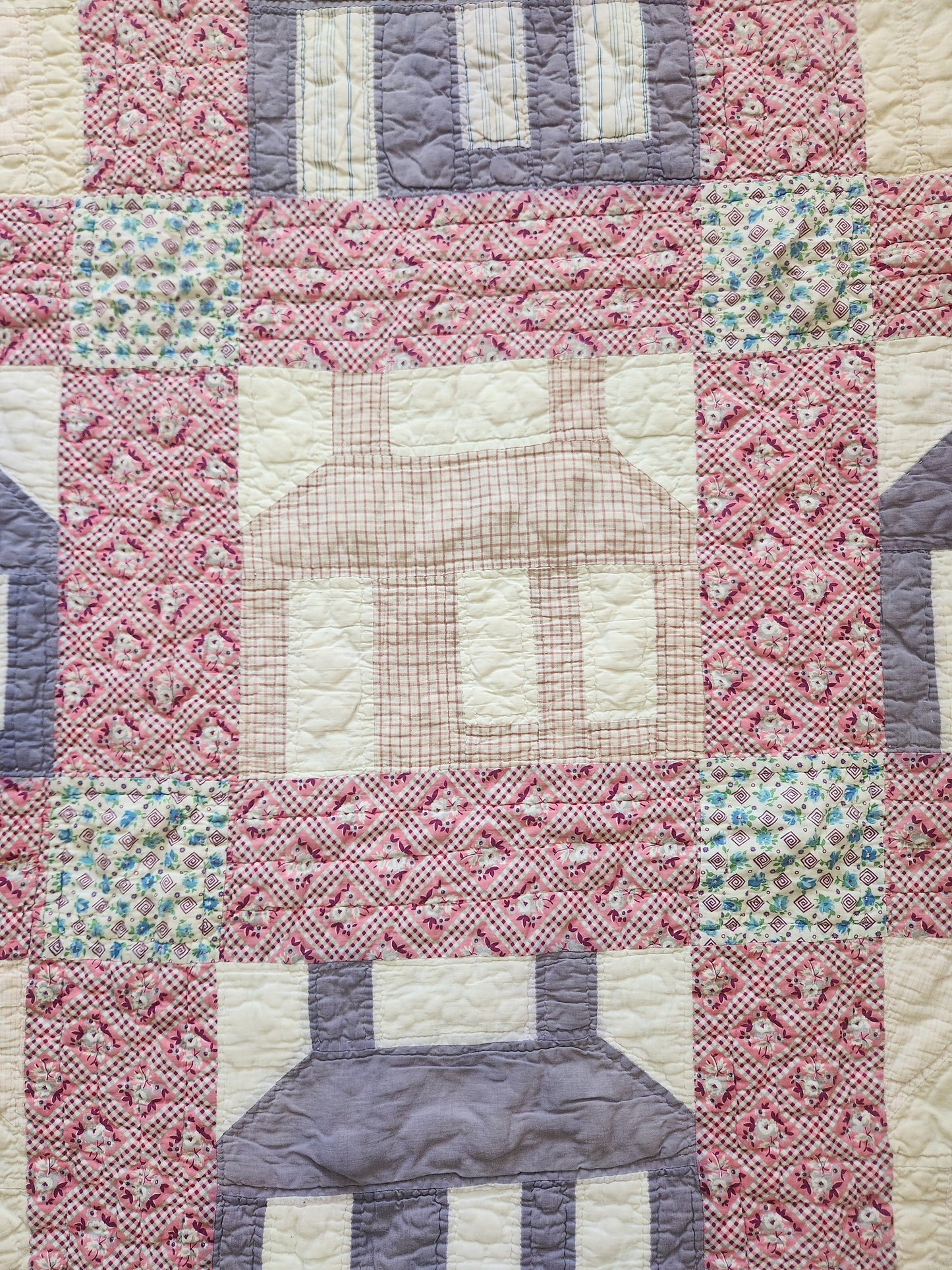 1930’s Feed Sack Log Cabin/School House Quilt