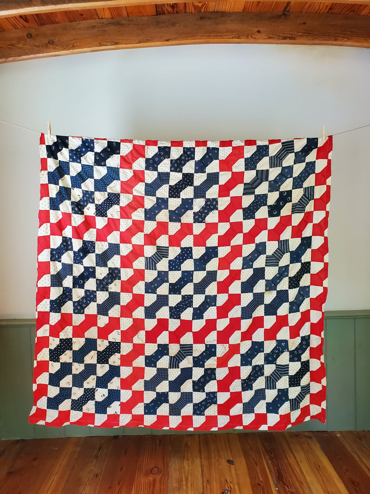 Antique Red White & Blue Quilt Top, ca 1900