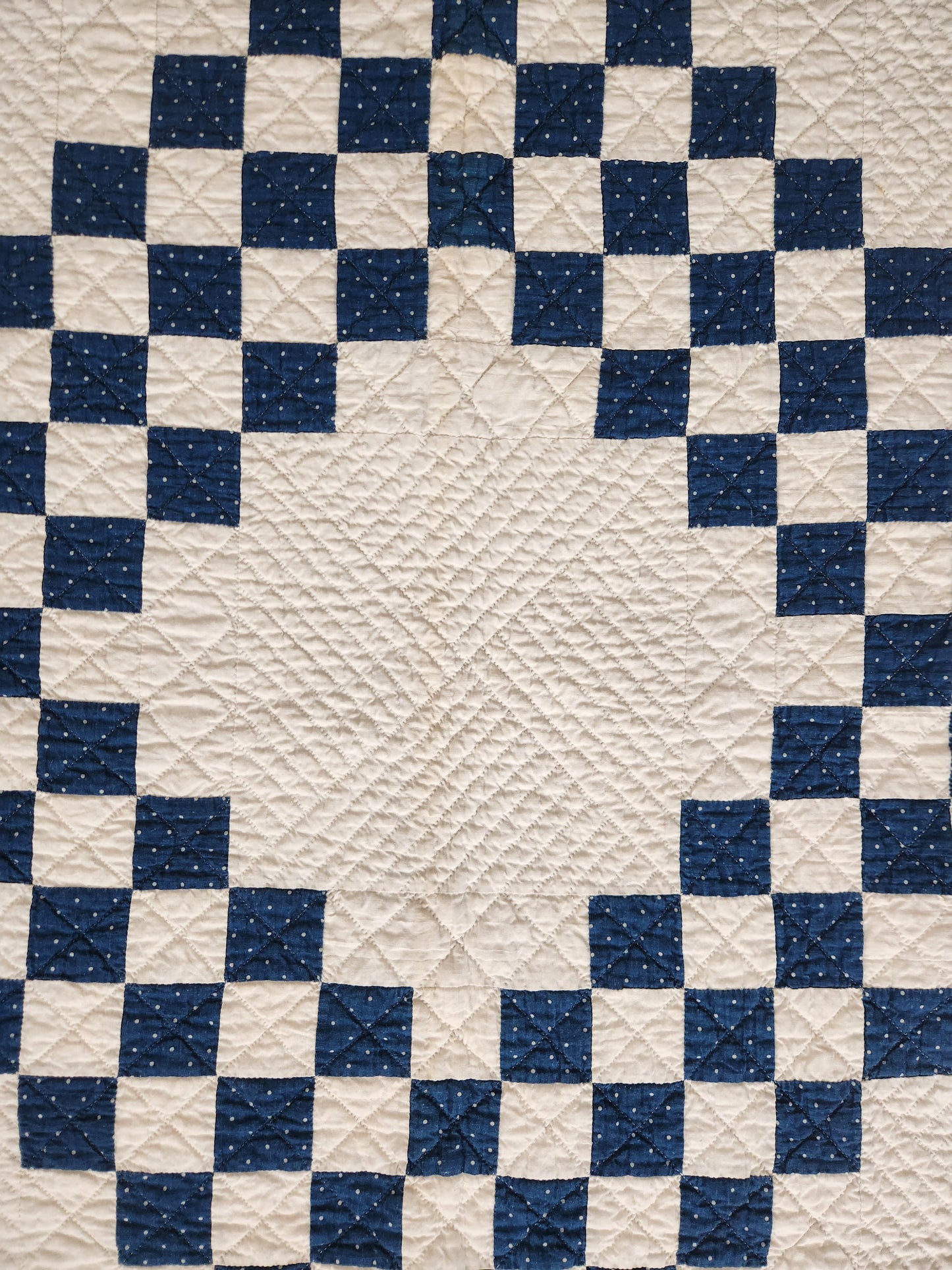 Antique Blue & White Triple Irish Chain Quilt c1900