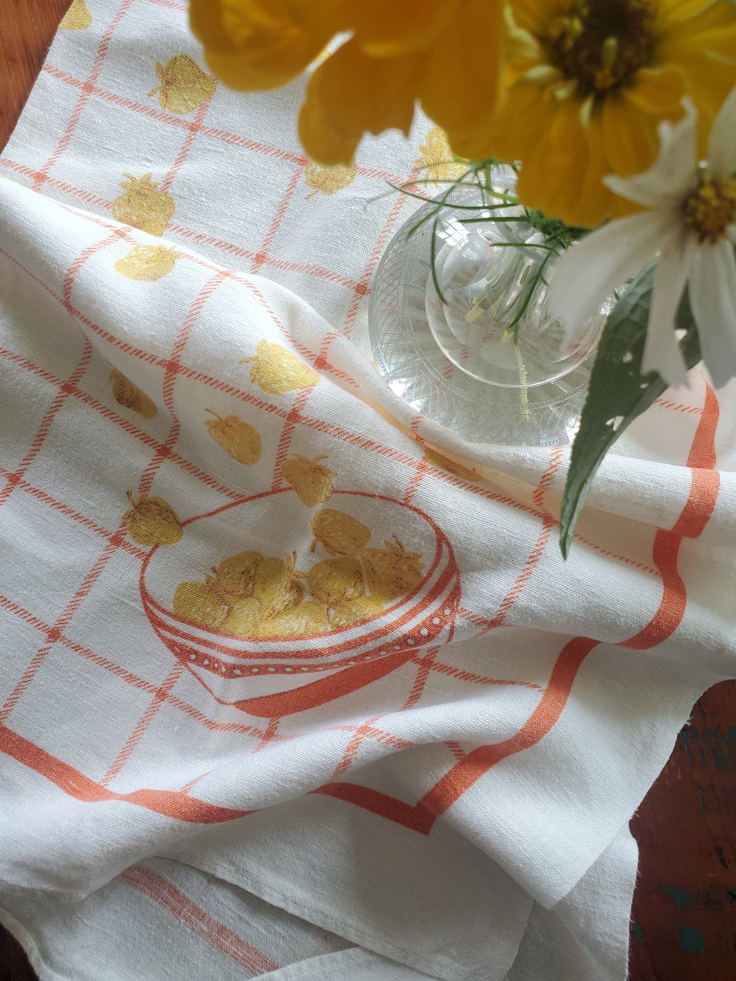 Small Vintage Strawberry Linen Tablecloth