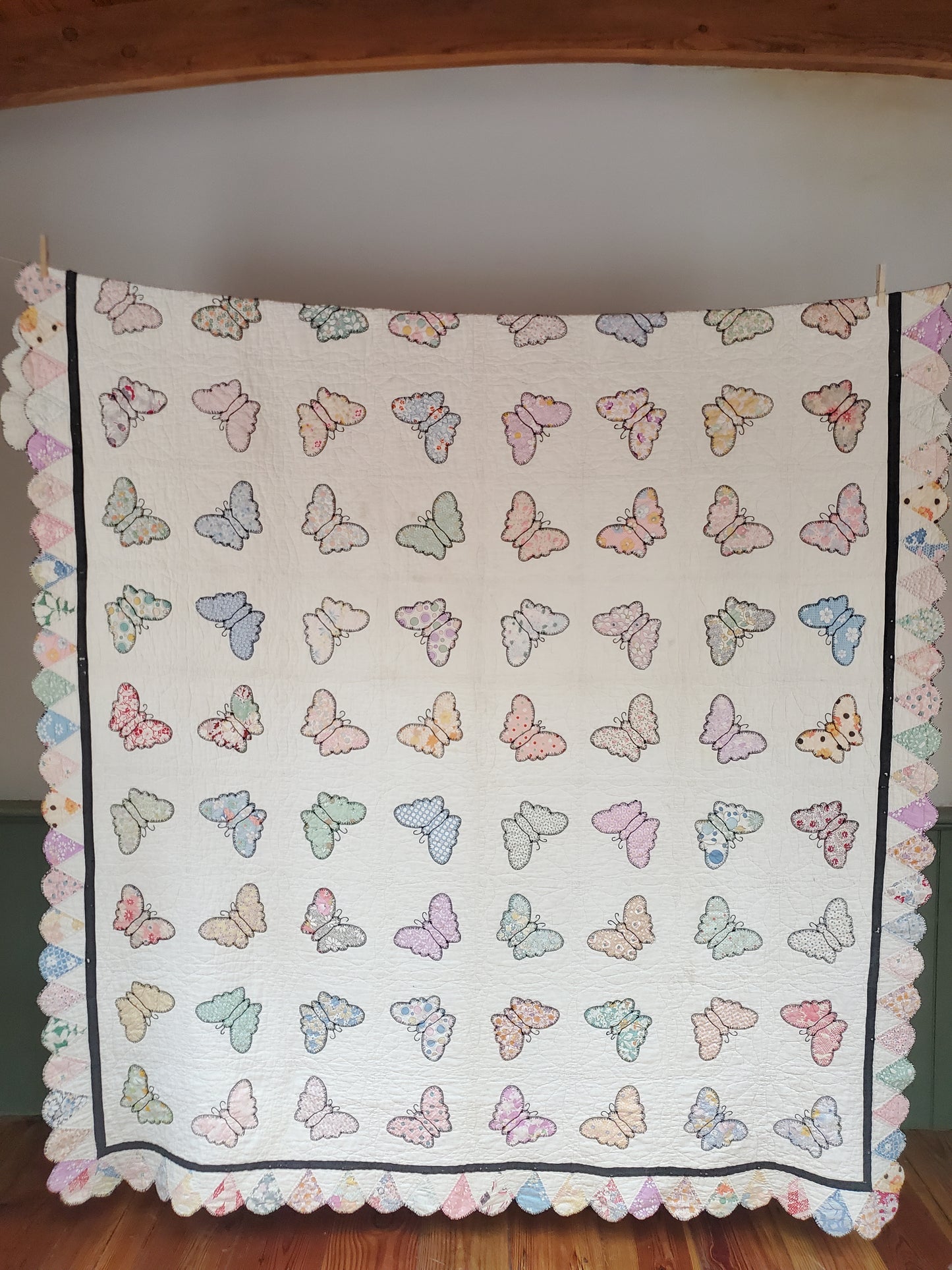 Vintage Sack Cloth Butterfly Quilt, ca 1930