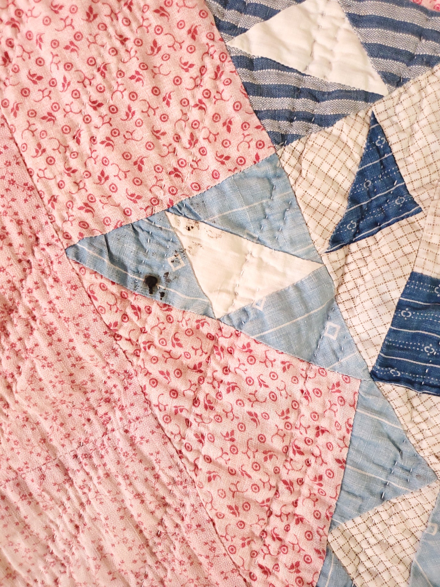 Antique Double Pink & Blues Quilt, ca 1900