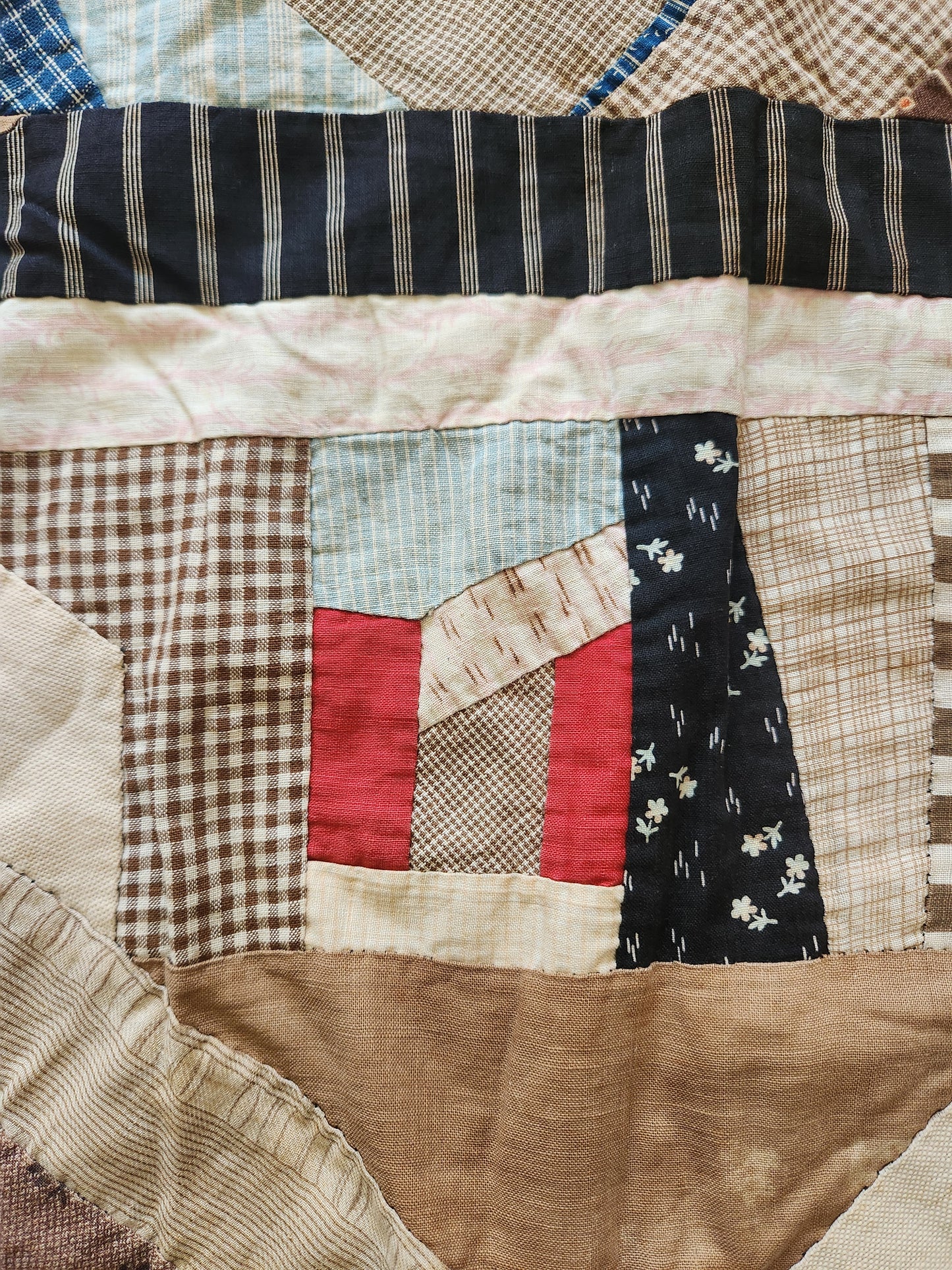Antique Unfinished Foundation Pieced Quilt Top c1900