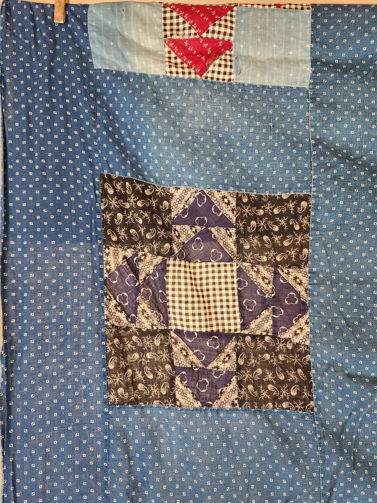 Antique Indigo Patchwork Quilt Top c1900
