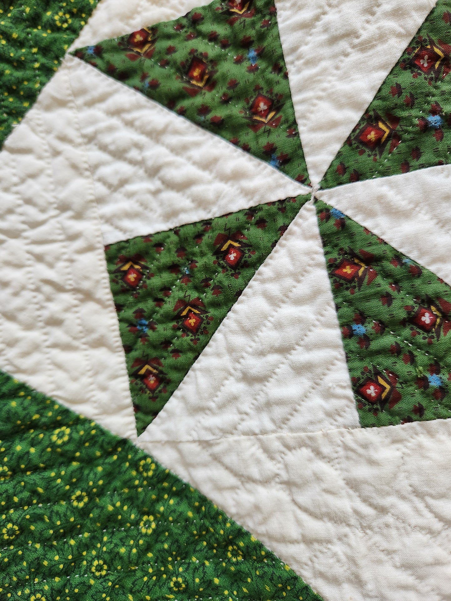Antique Green & White Pinwheel Quilt c1840