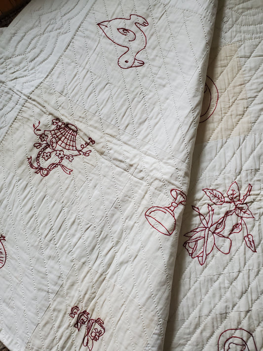 Redwork Vintage Quilt ca 1930